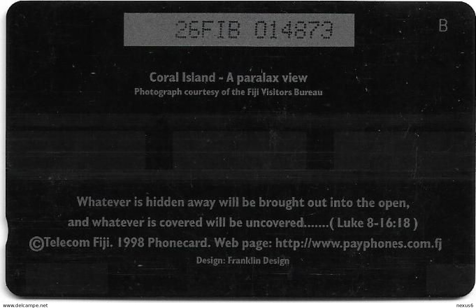 Fiji - Tel. Fiji - Coral Reef & Island - 26FIB - 1998, 3$, 42.500ex, Used - Fidschi