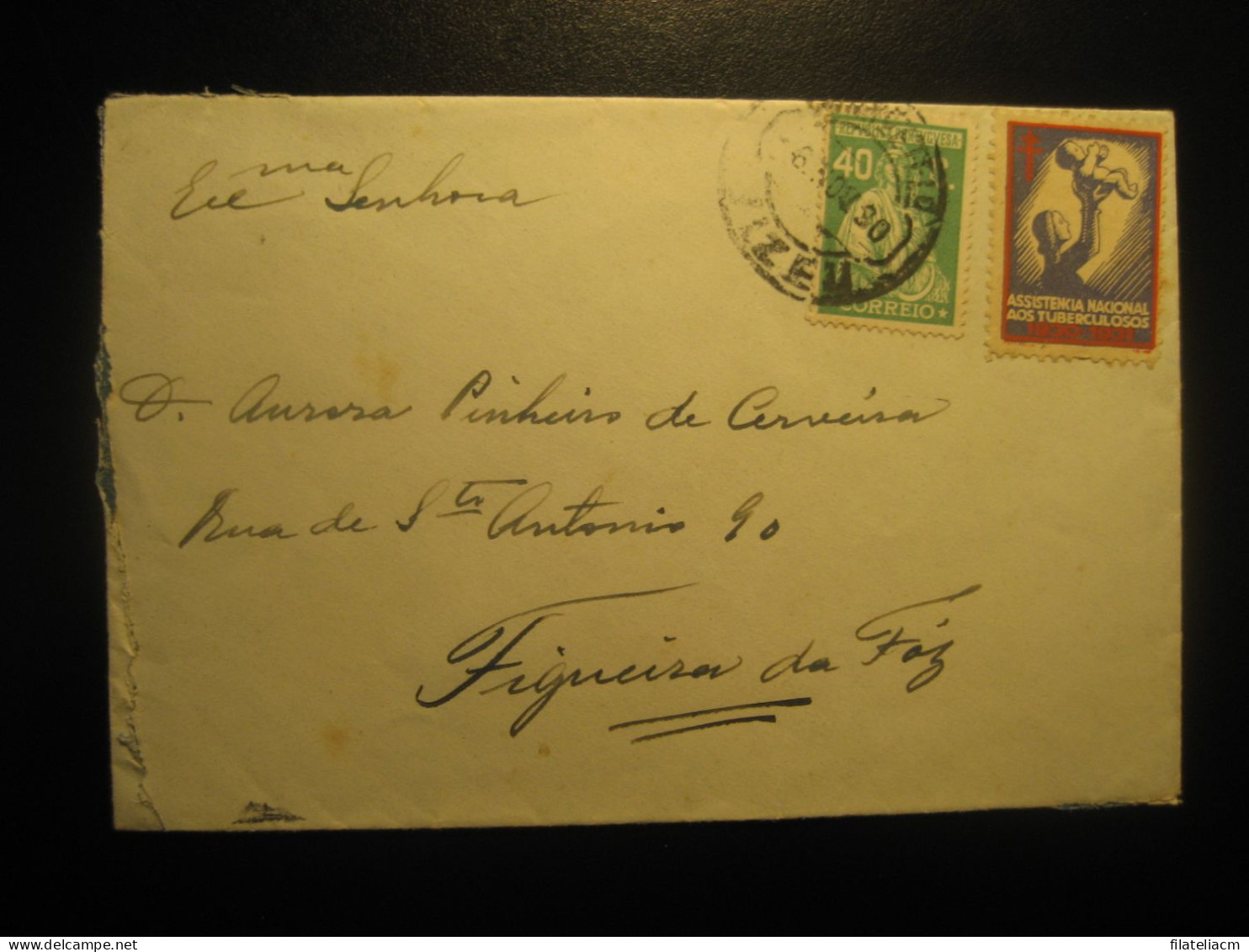 VISEU Vizeu 1930 To Figueira Da Foz + TB Tuberculose Poster Stamp Vignette Label On Cancel Cover PORTUGAL - Lettres & Documents