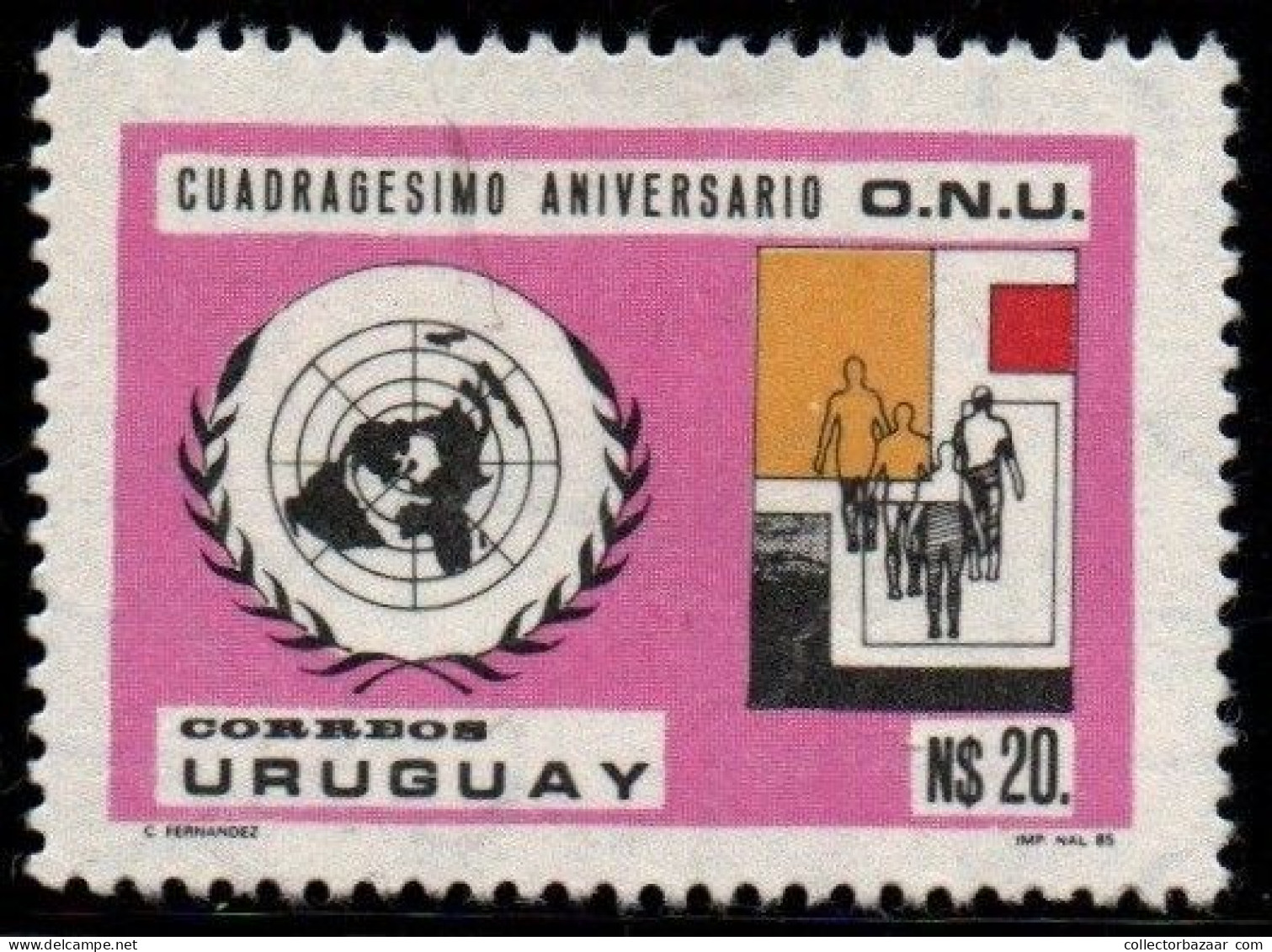 1986 Uruguay United Nations 40th Anniversary  #1190 ** MNH - Uruguay