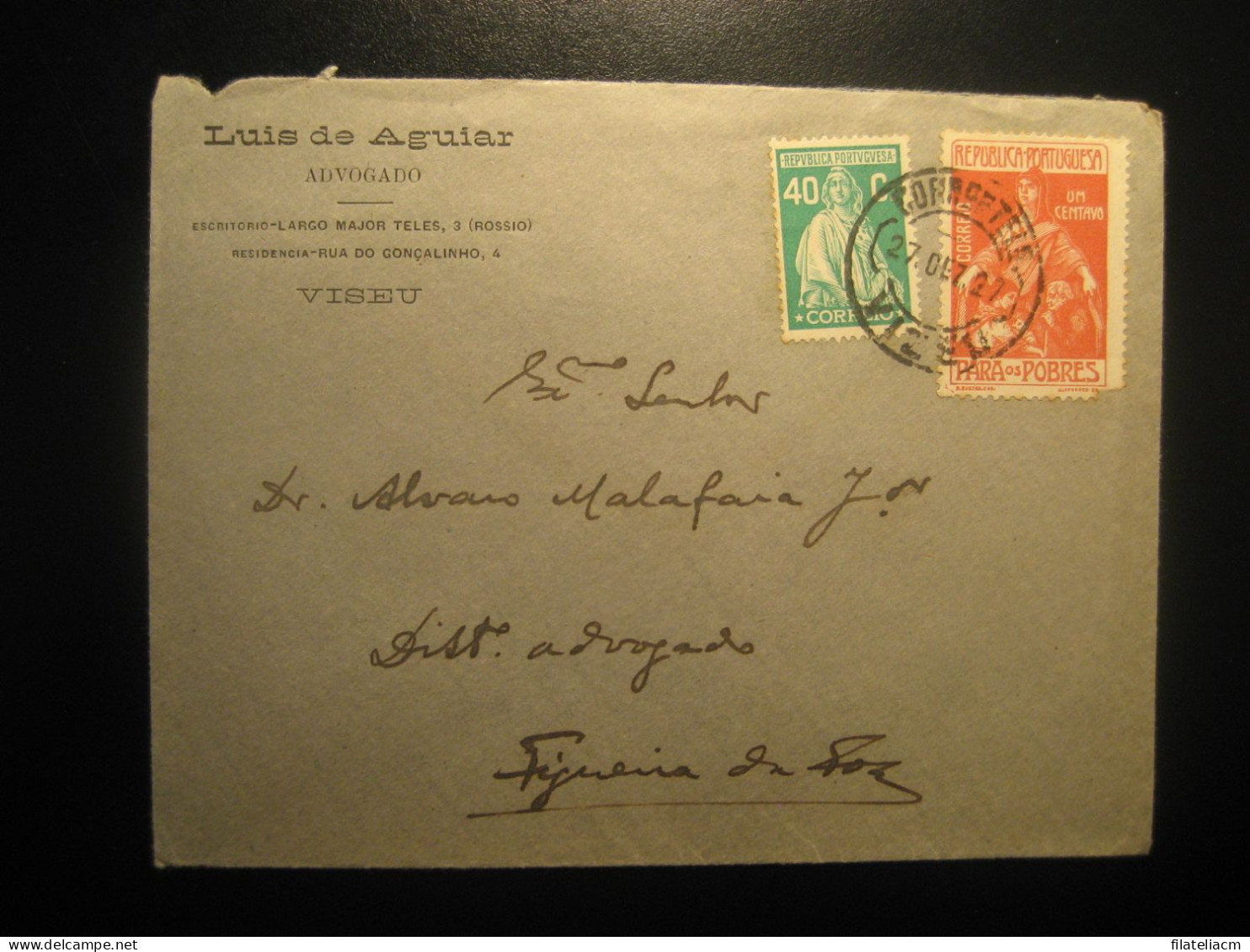 VISEU 1927 To Figueira Da Foz Cancel Advogado Cover PORTUGAL - Lettres & Documents