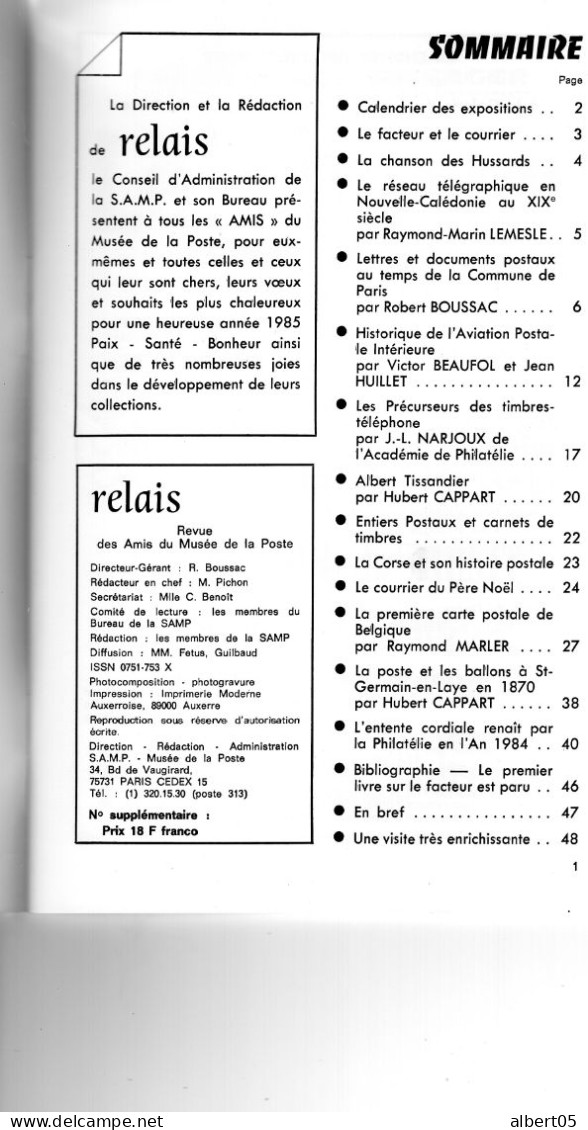 Relais N° 8 Dec 1984  Revue Des Amis Du Musée De  La Poste - Avec Sommaire -Les Corsini - Philatelie Und Postgeschichte