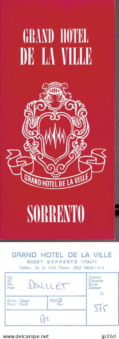 Souvenirs D'un Séjour Au Grand Hôtel De La Ville, Sorrento (Sorrente), Italie 1974 - Toeristische Brochures