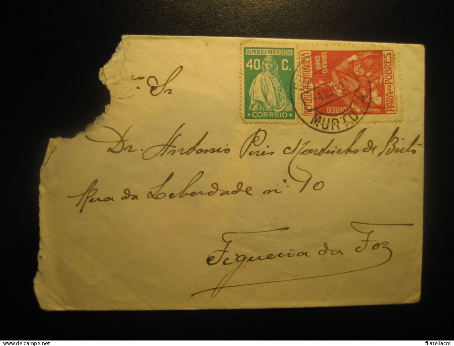 MURTOSA 1927 To Figueira Da Foz + Para Os Pobres Stamp Cancel Damaged Cover PORTUGAL - Lettres & Documents