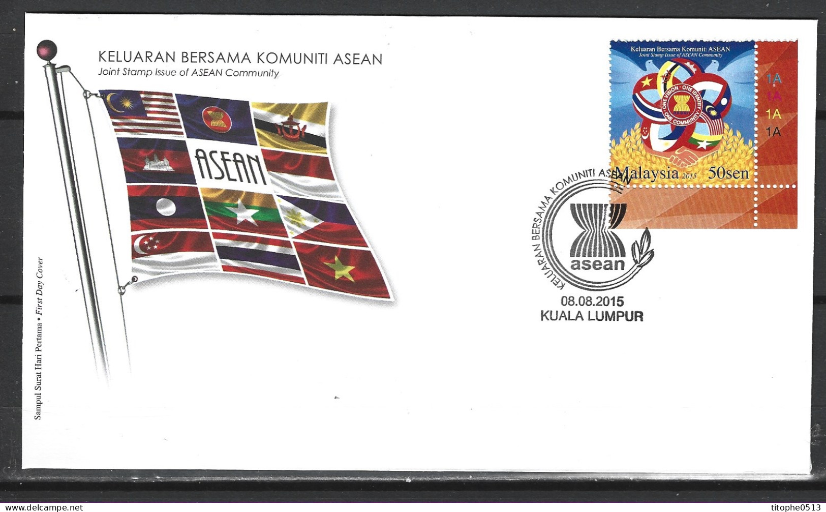 MALAISIE. N°1757-9 De 2015 Sur Enveloppe 1er Jour. ASEAN. - Malesia (1964-...)