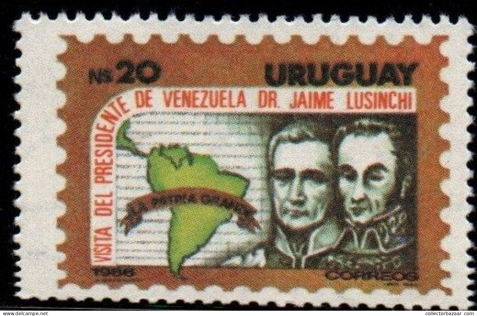 1986 Uruguay Simon Bolivar General Sucre Map State Visit #1217 ** MNH - Uruguay