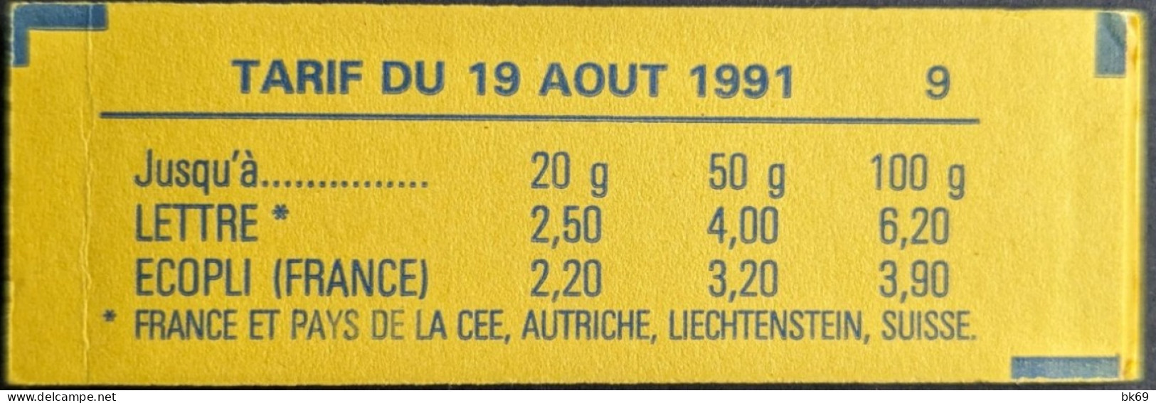 2715 C2 Conf. 9 Filet Contour D'encadrement & Numéros Carnet Fermé Briat 2.50F - Modernes : 1959-...