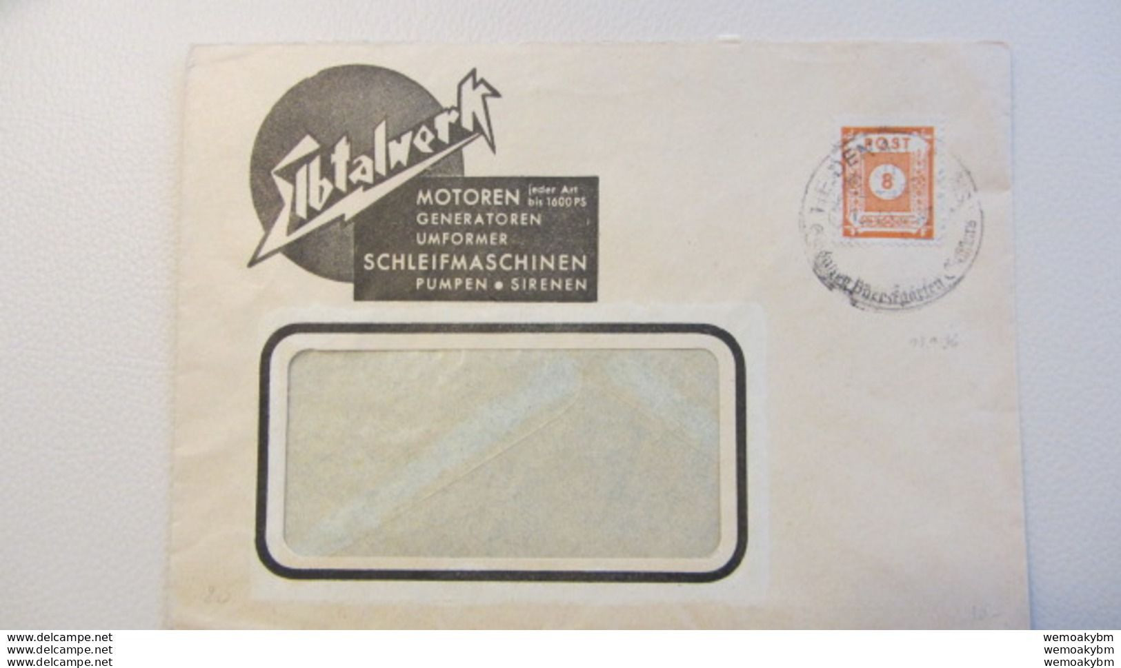 OPD: Orts-Brief 8 Pf Ost Sachsen Gez. SoSt. Heidenau Barockgarten 13.1.46, Abs: Elbtalwerk Motoren, Generatoren  Knr: 59 - Cartas & Documentos