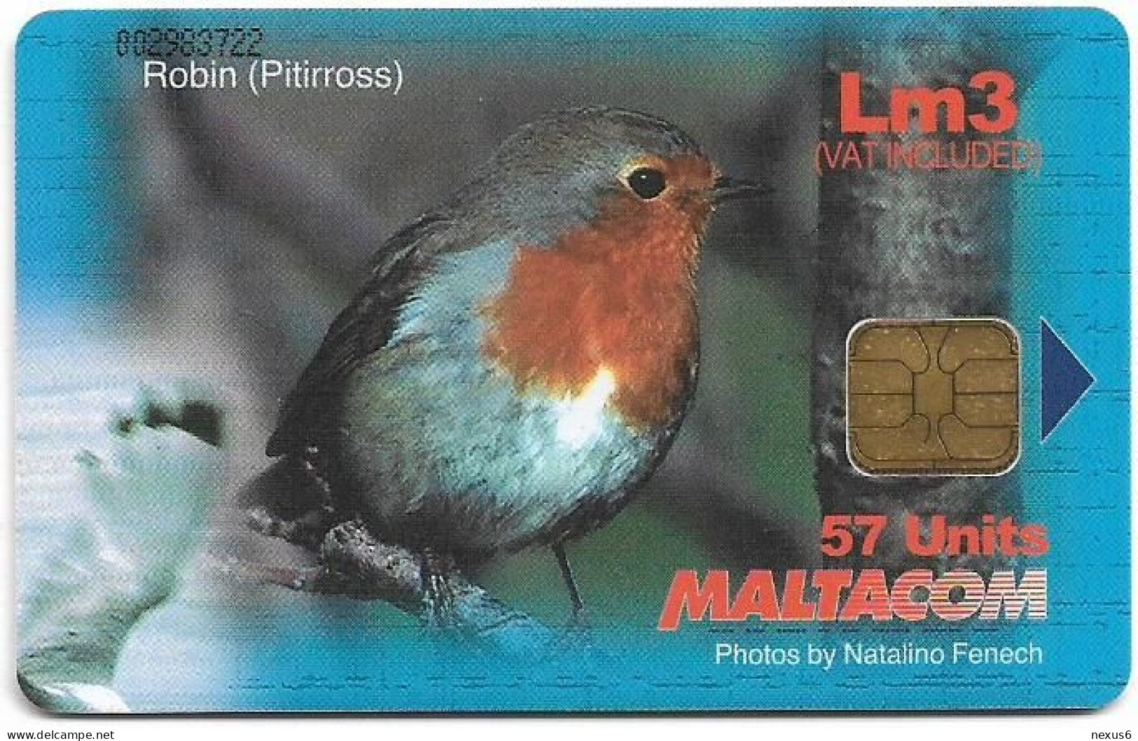 Malta - Maltacom - Birds Puzzle 2/4, Robin, 03.2002, 57U, 30.000ex, Used - Malta
