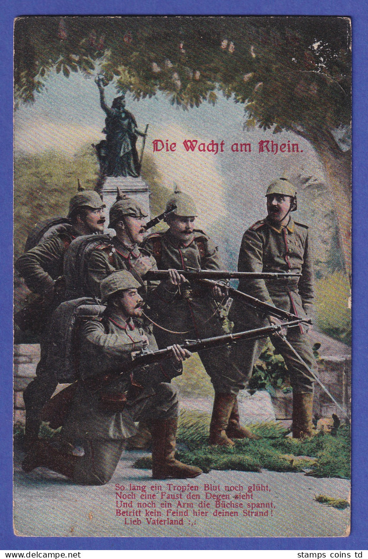 Bildpostkarte 1. Weltkrieg Wacht Am Rhein Gelaufen Als Feldpost 1917 - Feldpost (Portofreiheit)