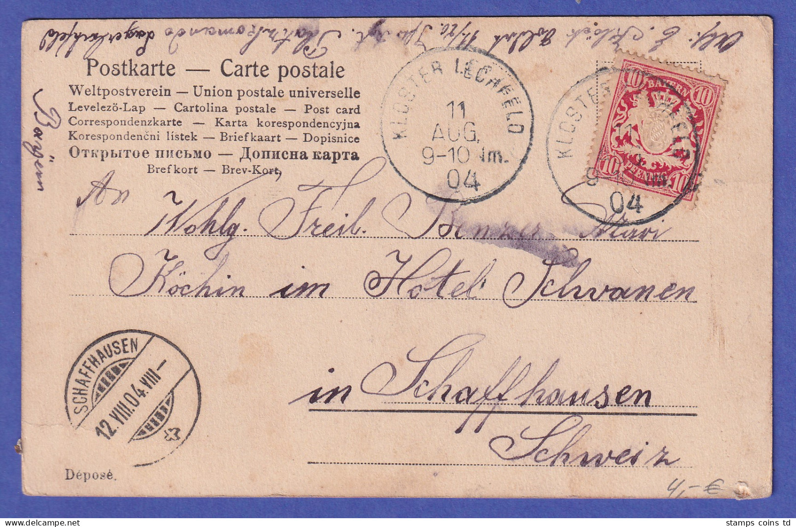 Bayern Bildpostkarte Liebeserklärung Gelaufen Nach Schaffhausen 1904 - Sonstige & Ohne Zuordnung