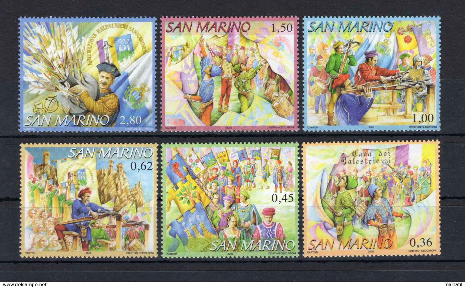 2006 SAN MARINO SET MNH ** 2104/2109 50° Ann. Del Corpo Dei Balestrieri - Unused Stamps