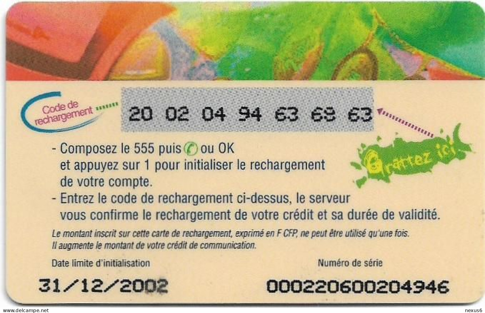 New Caledonia - OPT - Liberte - Flowers, Type #3B (Reverse 2), GSM Refill 3.000CFP, Exp.31.12.2002, Used - Nouvelle-Calédonie