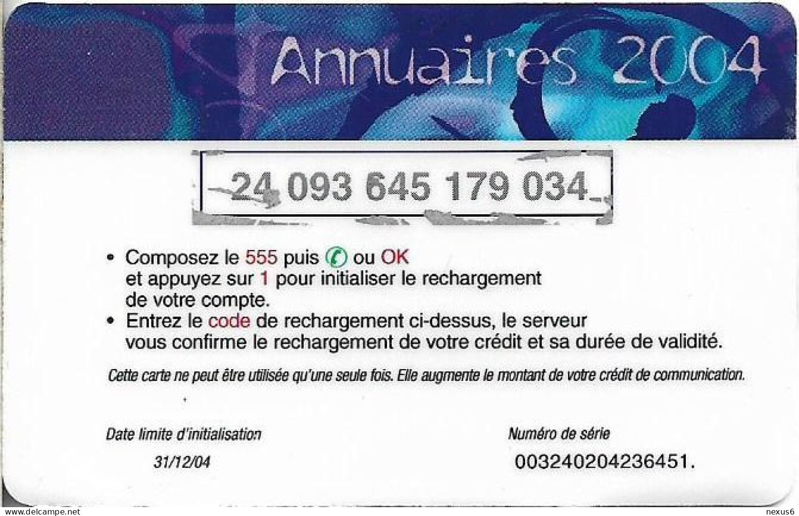 New Caledonia - OPT - Liberte - Ans Officiel Des Télécomm. Particuliers, GSM Refill 1.000CFP, Exp.31.12.2004, Used - New Caledonia