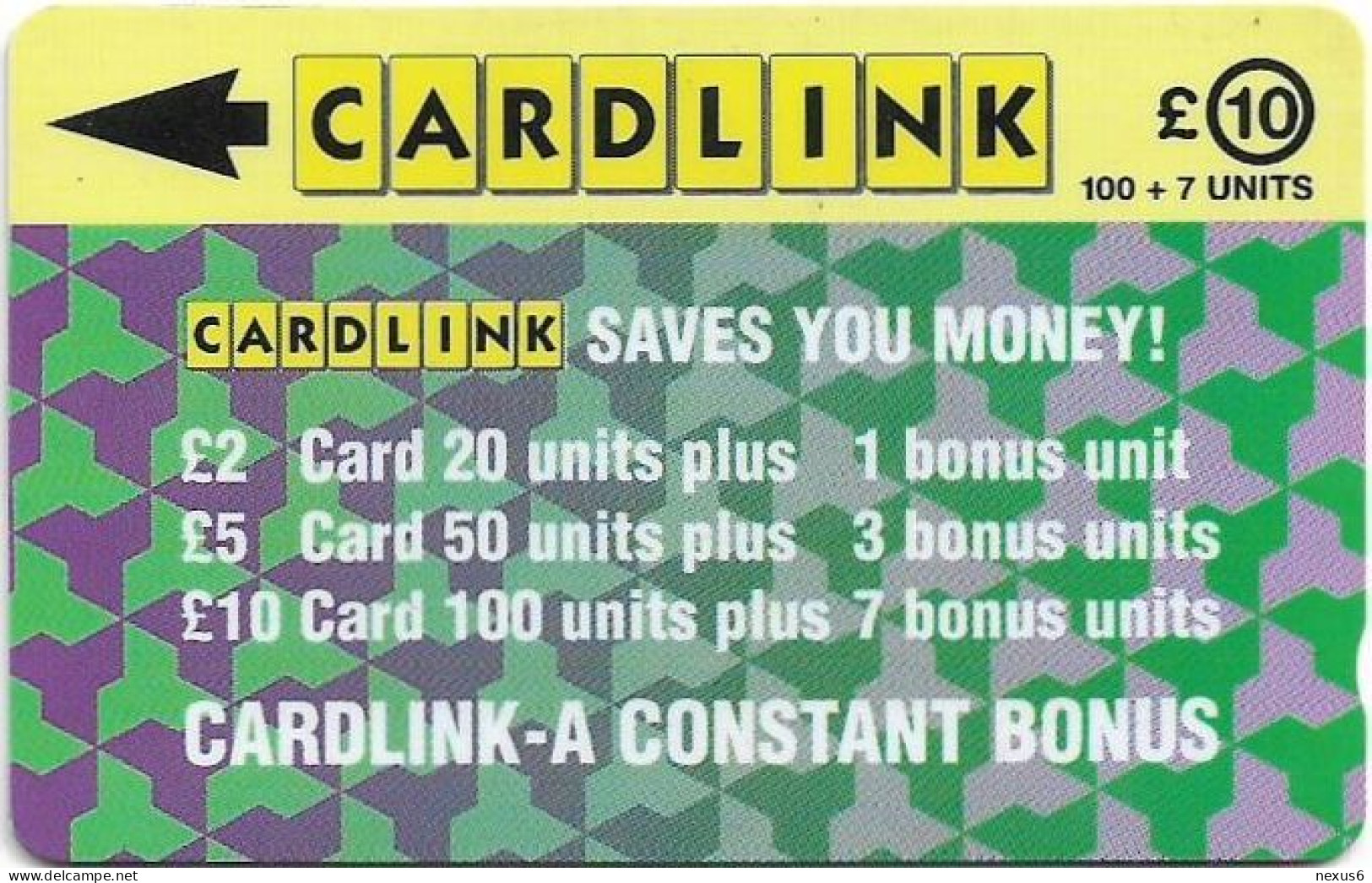 UK (Cardlink) - Jigsaw Design Green, 1CLKE, 10.000ex, Used - Eurostar, Cardlink & Railcall