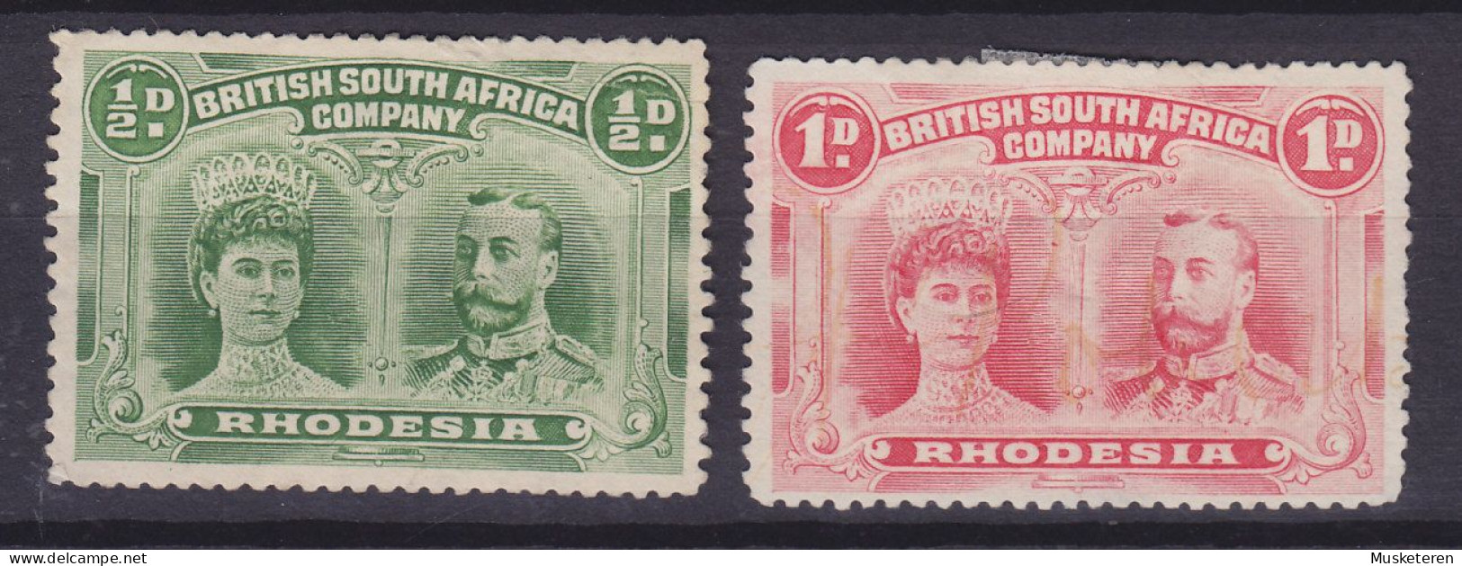 British South Africa Company 1910 Mi. 101c, 102, ½P & 1P King George V. & Queen Mary 'Double Heads' Issue, MNG(*) - Unclassified
