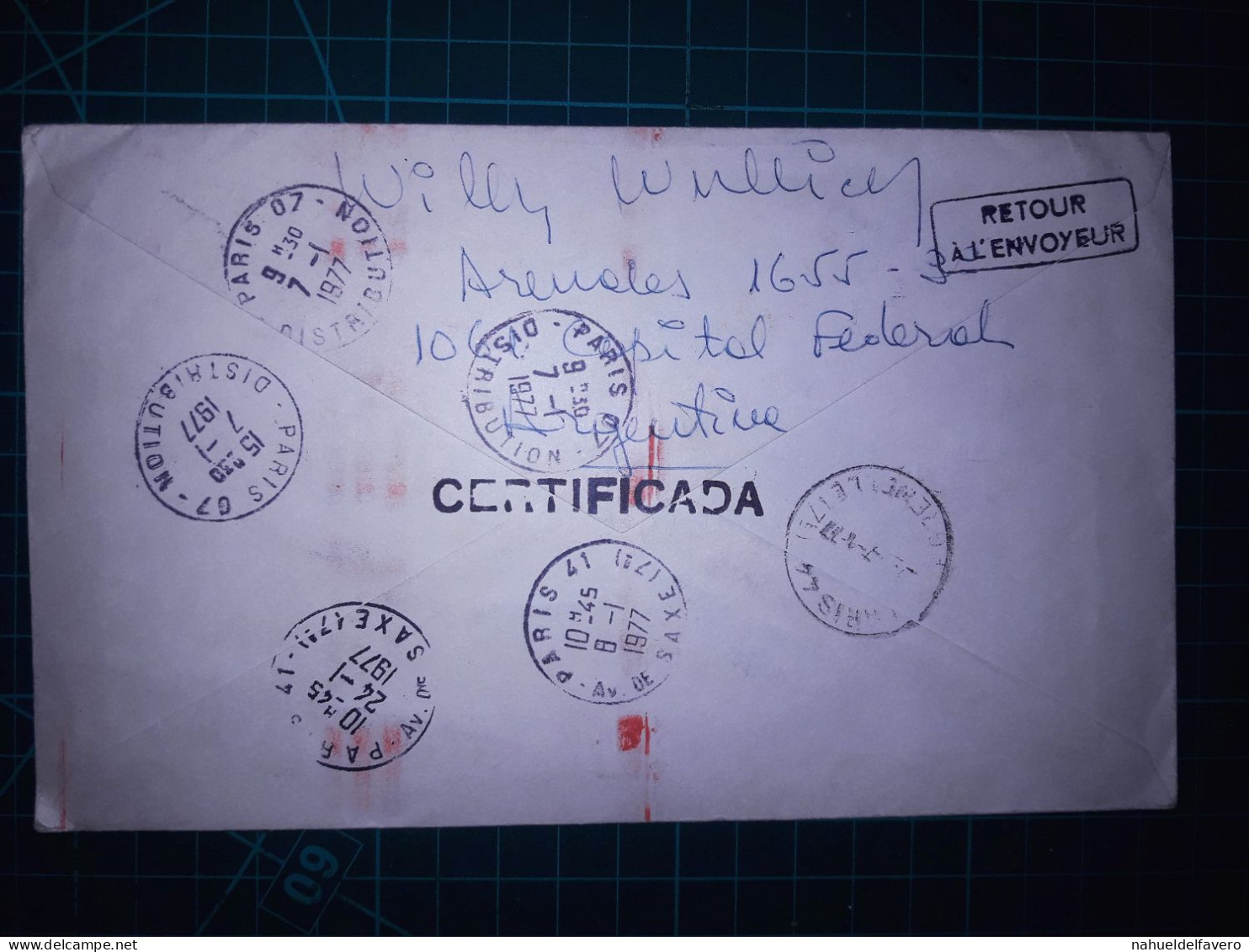 ARGENTINE; Enveloppe Cirulée Avec Affranchissement Mécanique Et Variété De Timbres Postaux Vers La France. Année 1977. - Usados