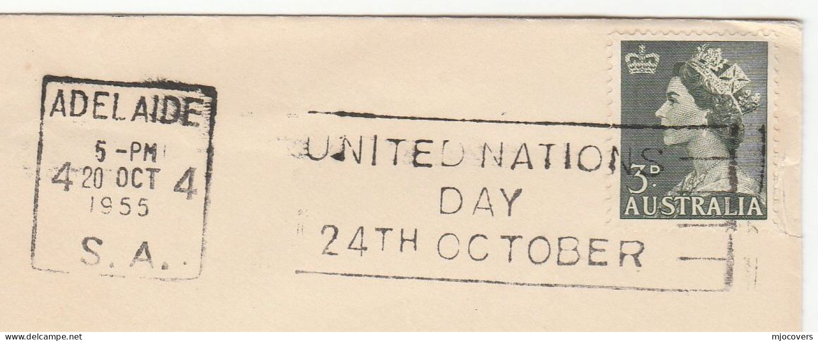 1955 Cover AUSTRALIA UNITED NATIONS DAY Adelaide SLOGAN To GB Un Stamps - Lettres & Documents