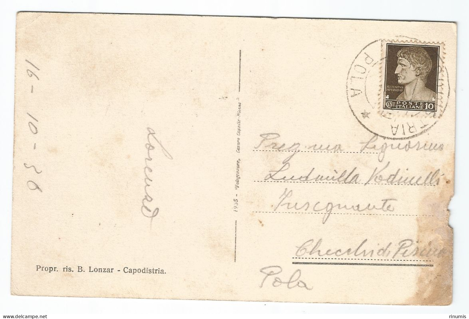 Kopar/Capodistria  1936 Used - Slowenien