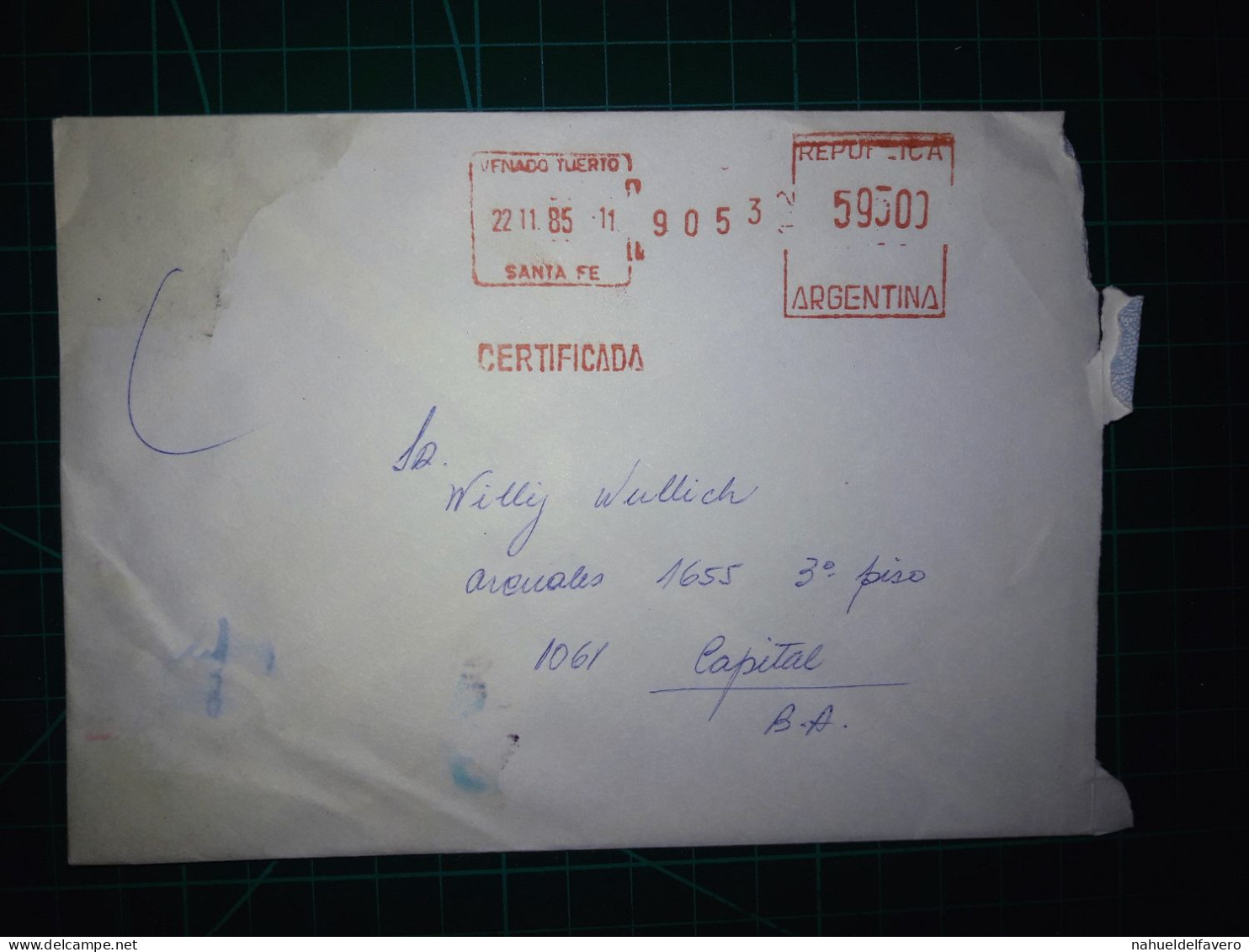 ARGENTINE; Enveloppe Cirulée Avec Affranchissement Mécanique  à Destination De Santa Fe. Année 1985 - Usados