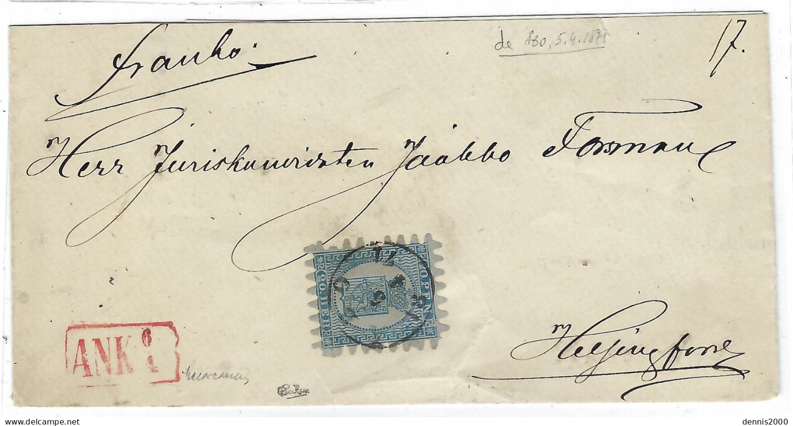 1871- Domestic Cover Fr. Y & T N°8 ( Perçage III ) Bleu S/ Azuré + Red ANK 6 /4 Framed - Signed Calves - Storia Postale