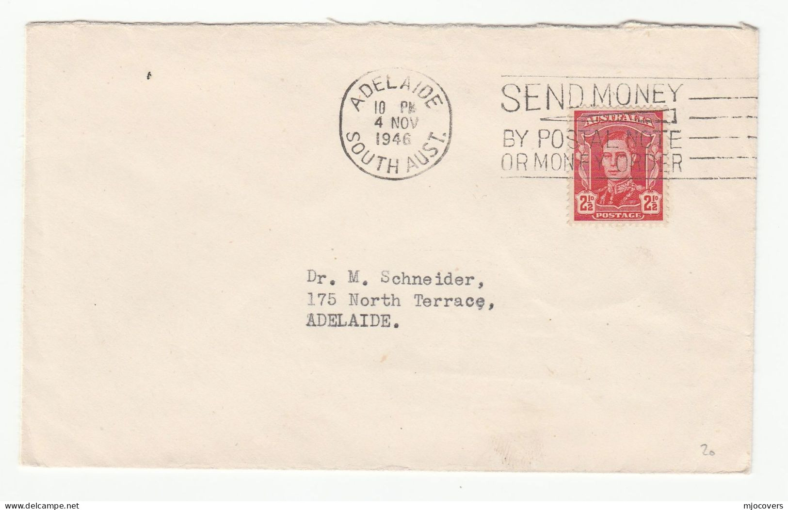 1946 Cover AUSTRALIA  SEND MONEY POSTAL  NOTE Adelaide SLOGAN To GB  Stamps Postal Service Finance - Storia Postale