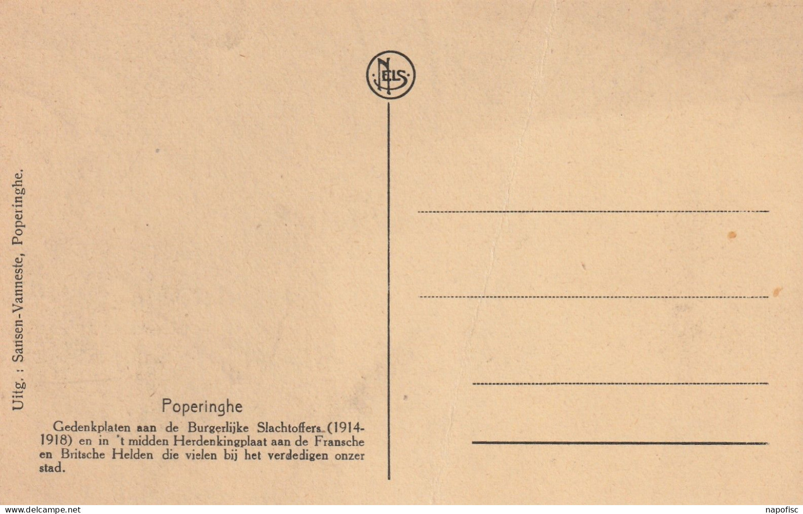 104-Poperinge-Poperinghe Gedenkplaten Aan De Burgerlijke Slachtoffers 1914/1918 - Poperinge