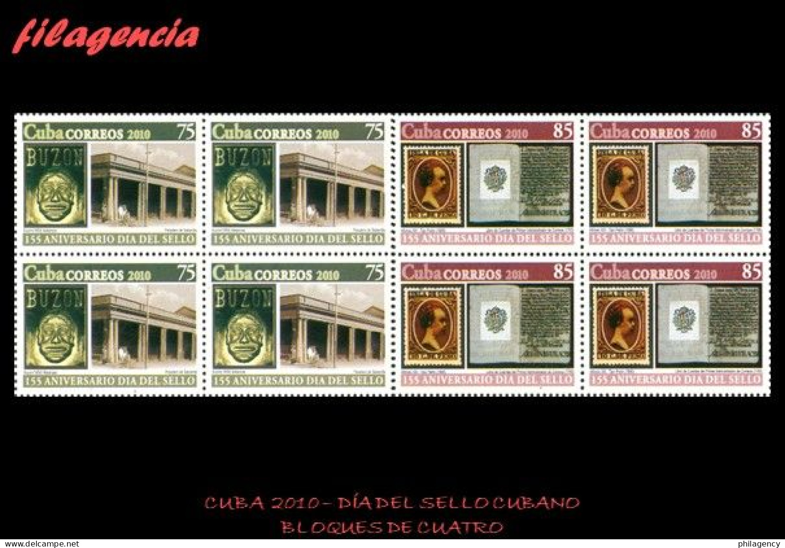 CUBA. BLOQUES DE CUATRO. 2010-21 DÍA DEL SELLO CUBANO. SELLO EN SELLO. BUZÓN - Unused Stamps