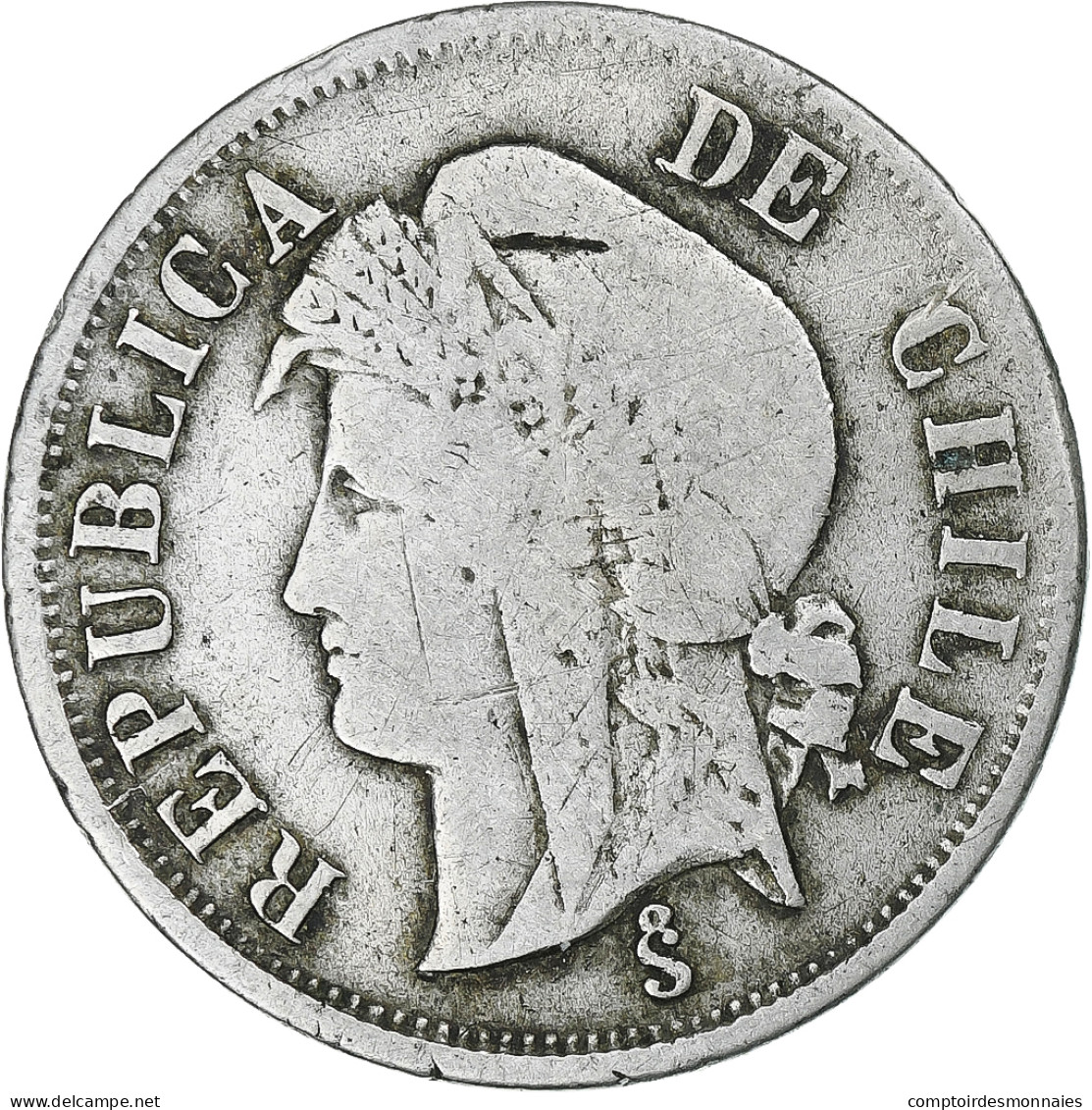 Chili, 2 Centavos, 1876, Santiago, Cupro-nickel, TB, KM:147 - Chile