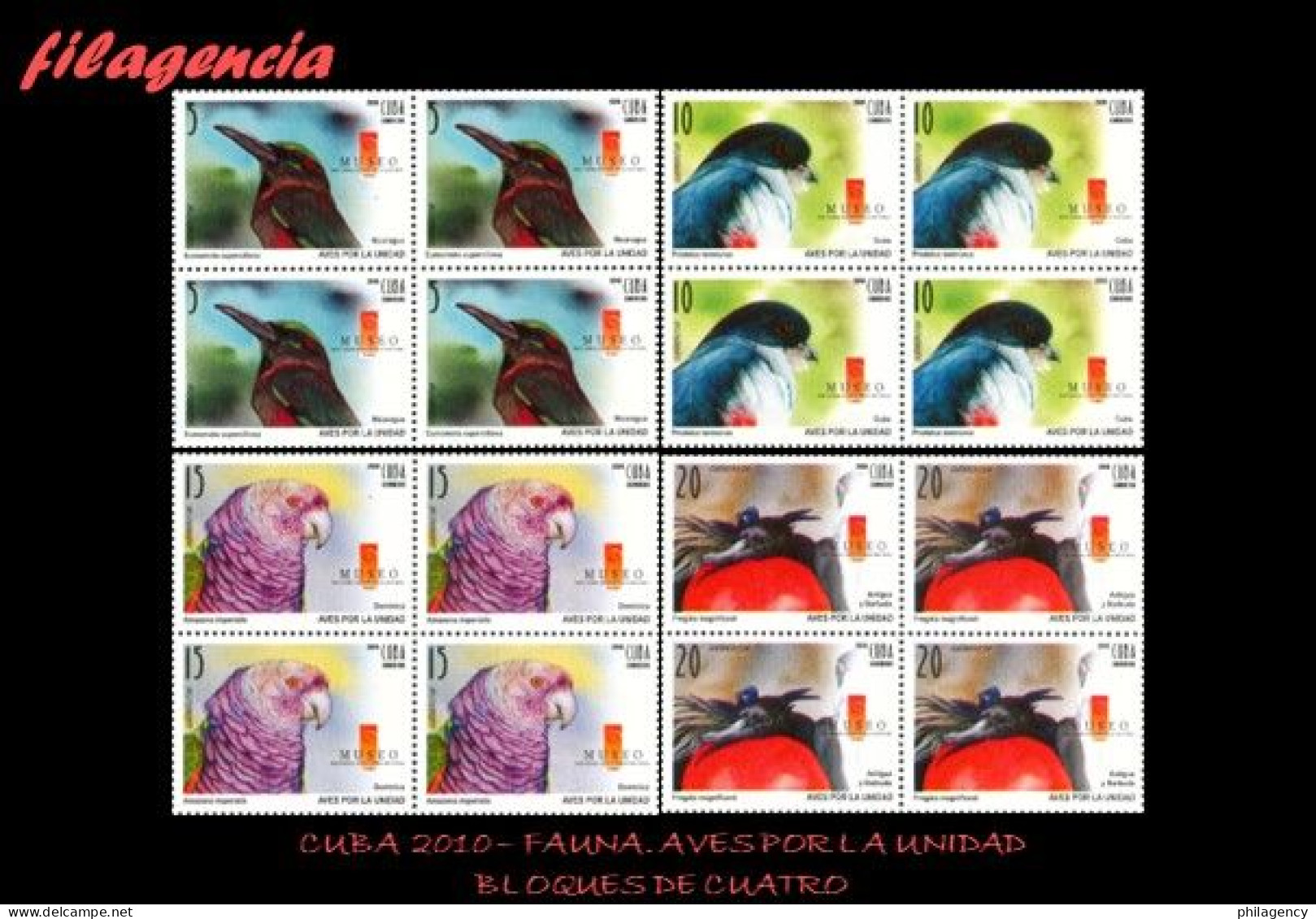 CUBA. BLOQUES DE CUATRO. 2010-25 FAUNA. AVES POR LA UNIDAD. PRIMERA SERIE - Unused Stamps