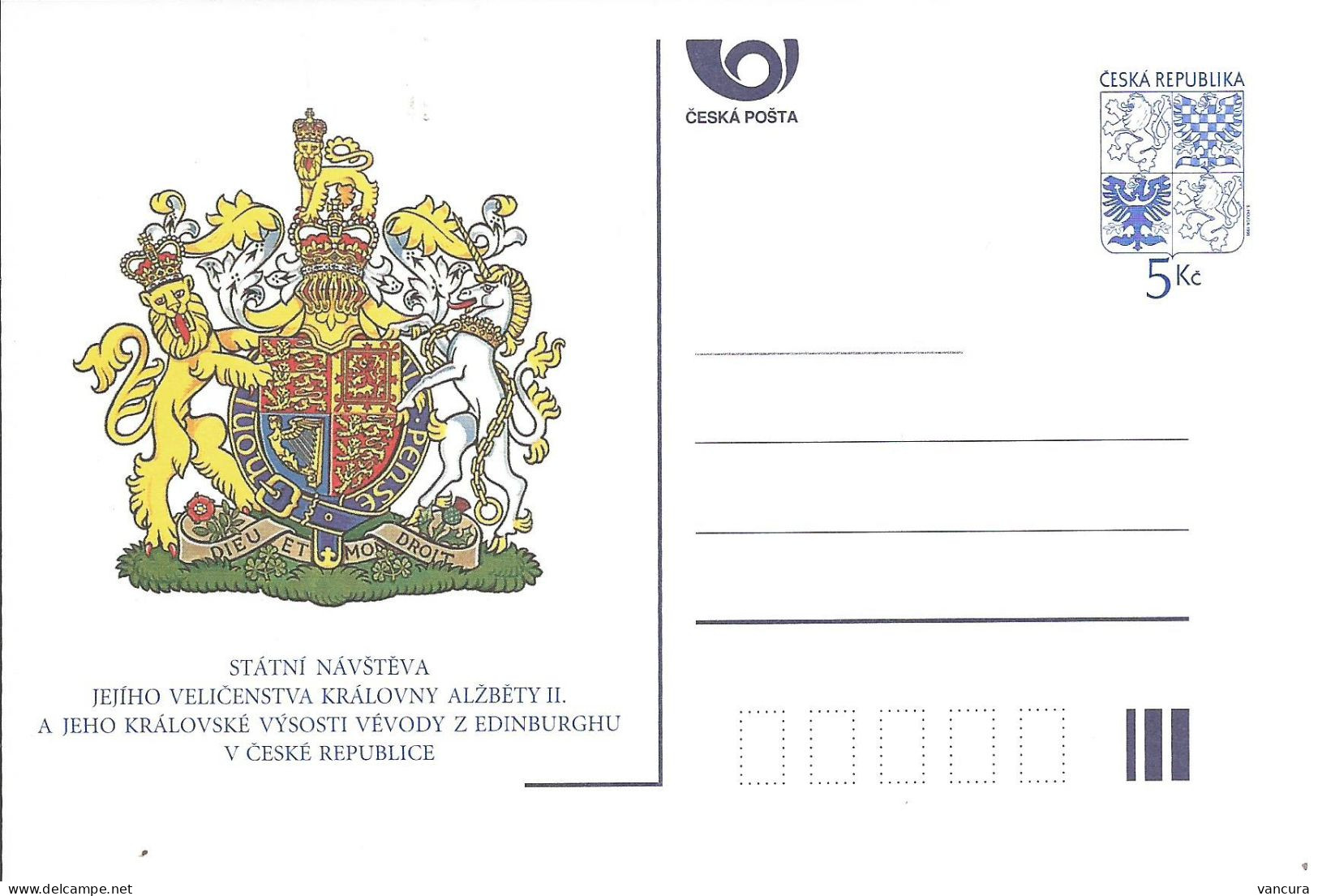 CDV 16 Czech Republic Royal Visit Of Elisabeth II. 1996 Heraldic Lion Unicorn - Otros & Sin Clasificación