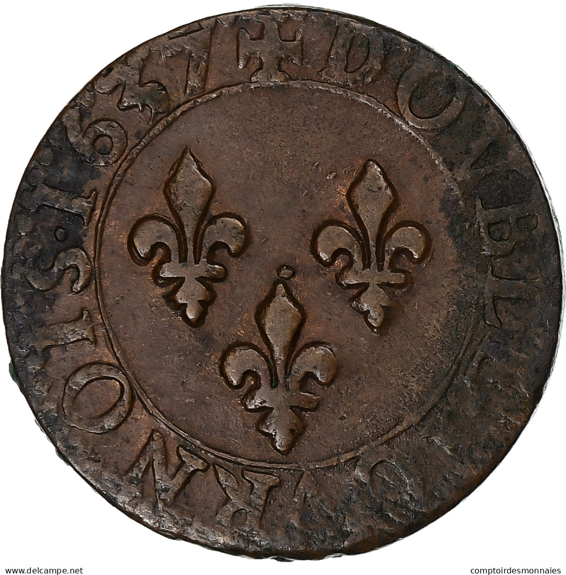 France, Louis XIII, Double Tournois, 1637, Tours, Cuivre, SUP, Gadoury:11 - 1610-1643 Lodewijk XIII Van Frankrijk De Rechtvaardige