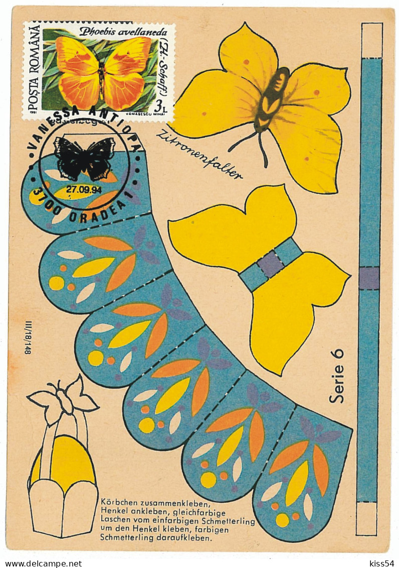 MAX 44 - 3 BUTTERFLY, Romania - Maximum Card - 1994 - Vlinders