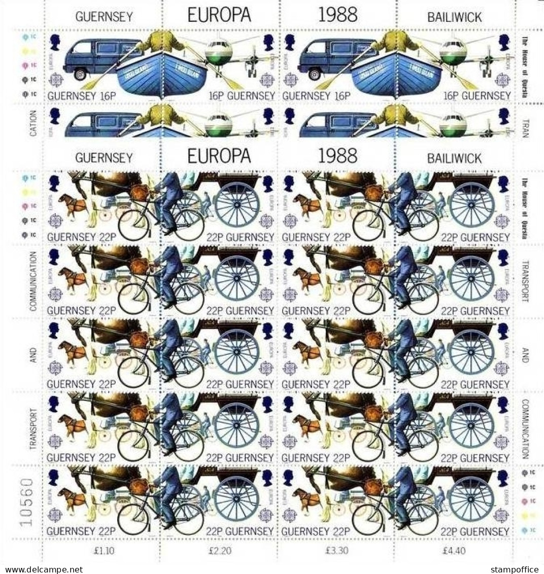 GUERNSEY MI-NR. 417-420 POSTFRISCH(MINT) KLEINBOGENSATZ EUROPA 1988 TRANSPORT- Und KOMMUNIKATIONSMITTEL - 1988