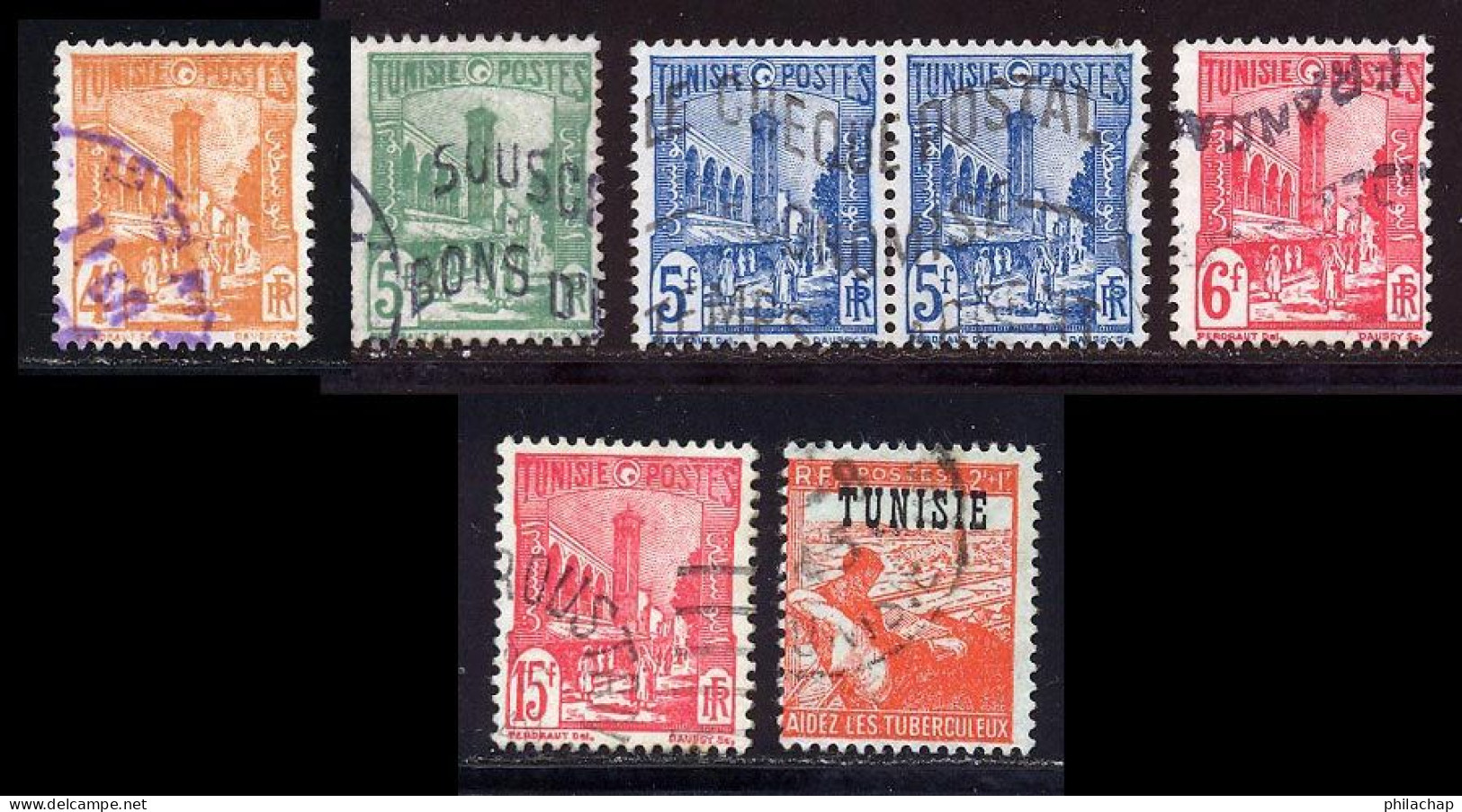 Tunisie 1945 Yvert 286B - 288A - 288B - 290A - 293 - 299 (o) B Oblitere(s) - Used Stamps