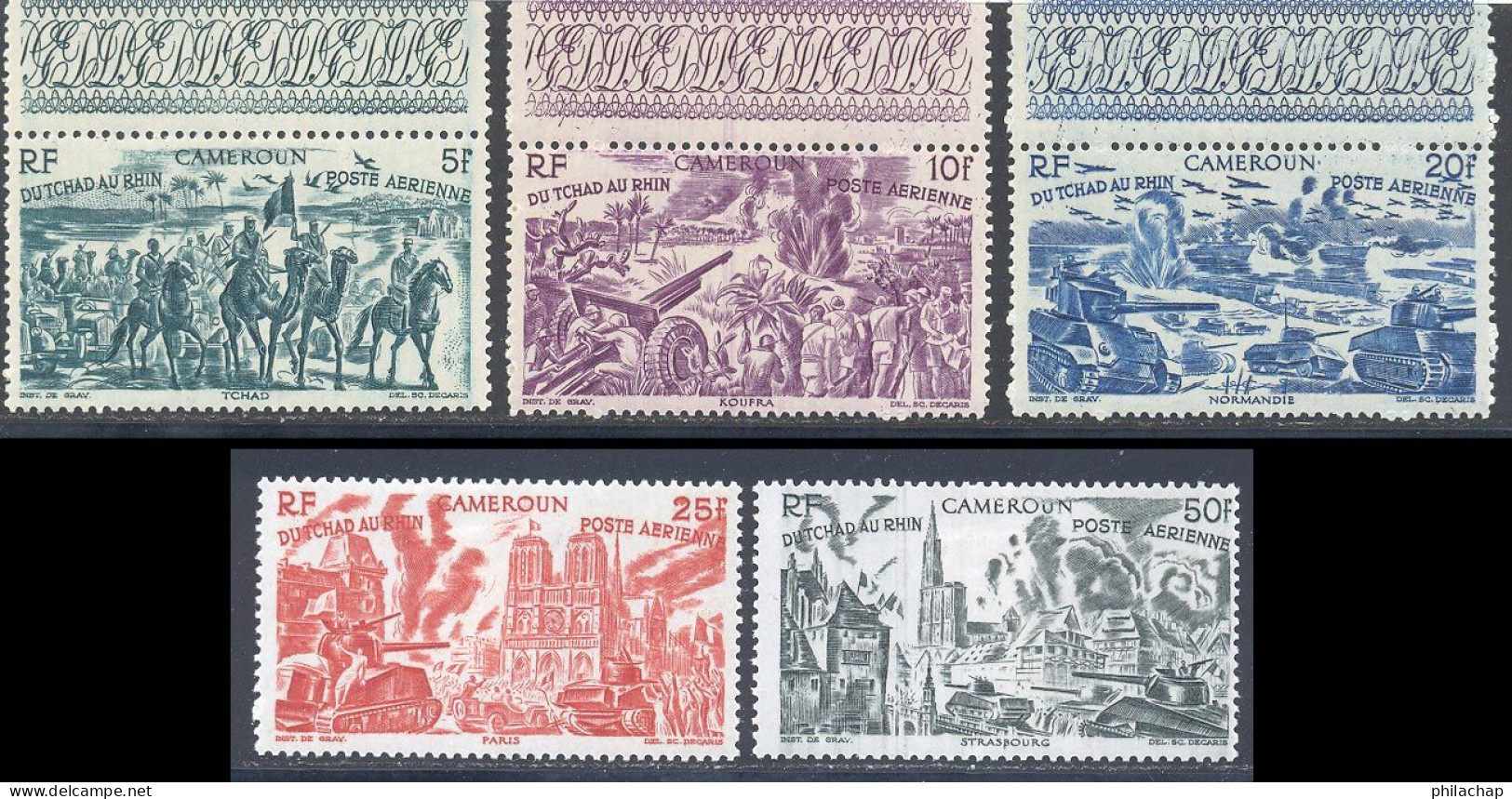 Cameroun PA 1947 Yvert 32-33-35 ** 36-37 * TB Charniere(s) - Neufs