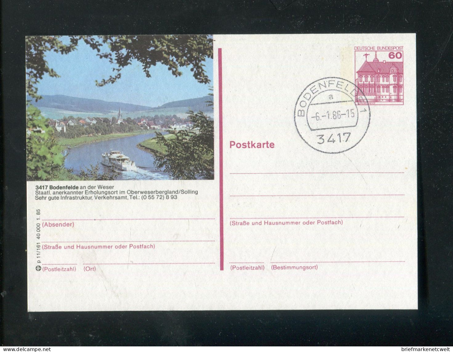 "BUNDESREPUBLIK DEUTSCHLAND" 1985, Bildpostkarte Mit Bildgleichem Stempel Ex "BODENFELDE" (B1071) - Geïllustreerde Postkaarten - Gebruikt