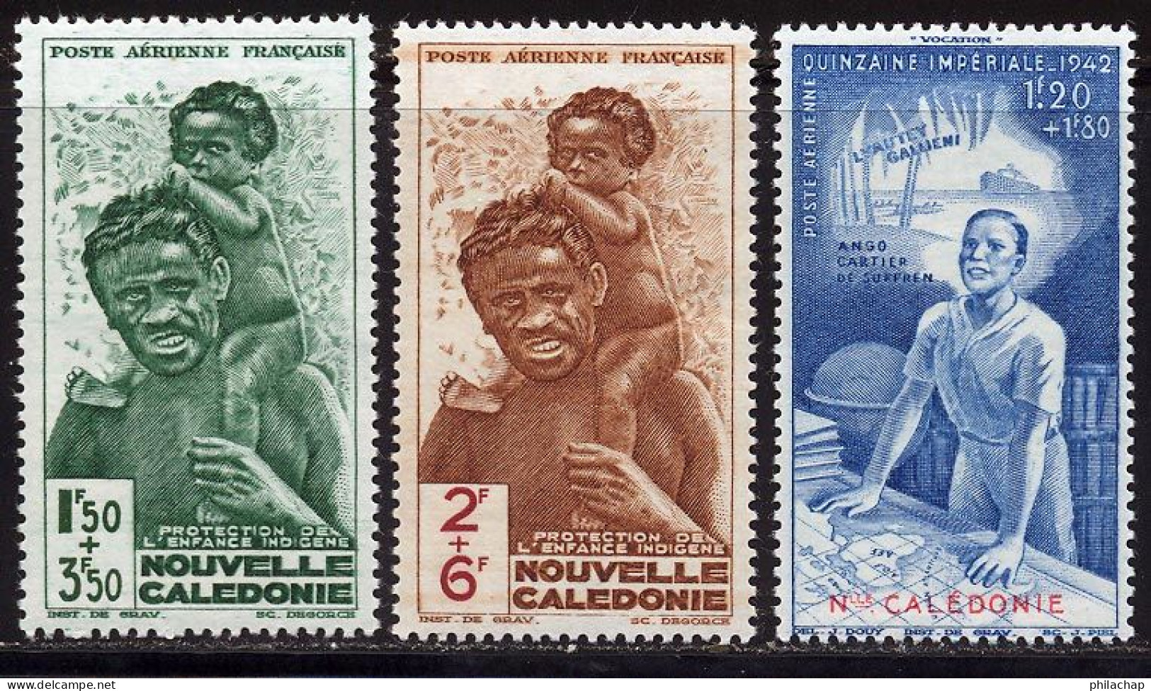 Nouvelle-Caledonie PA 1942 Yvert 36 / 38 * TB Charniere(s) - Neufs