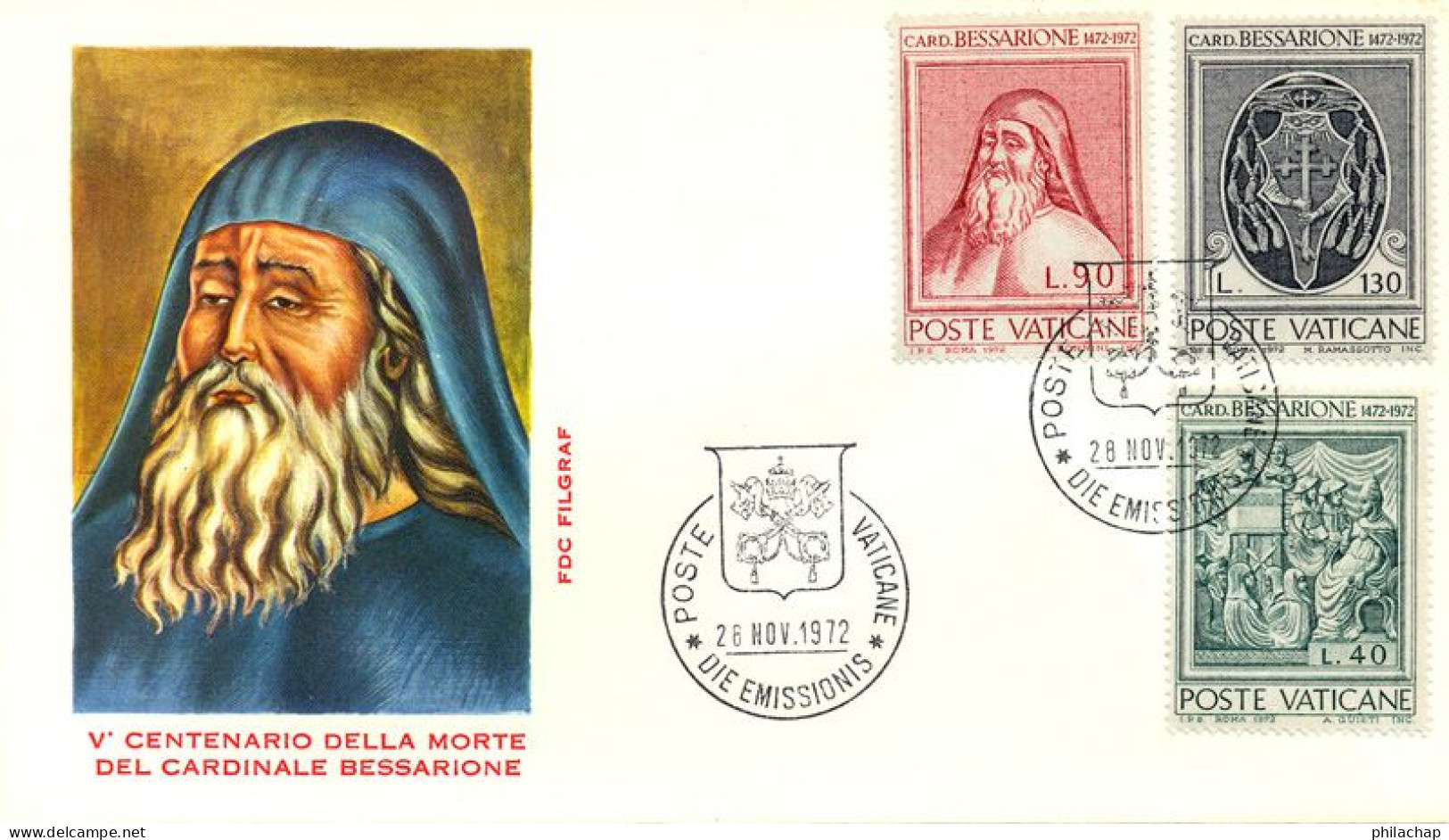 Vatican FDC 1972 Yvert 549 / 551 Cardinal Bessarione - FDC