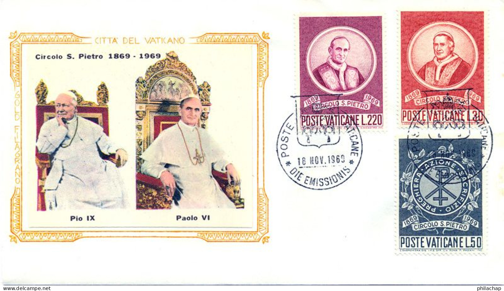 Vatican FDC 1969 Yvert 494 / 496 Cercle Saint Pierre - FDC