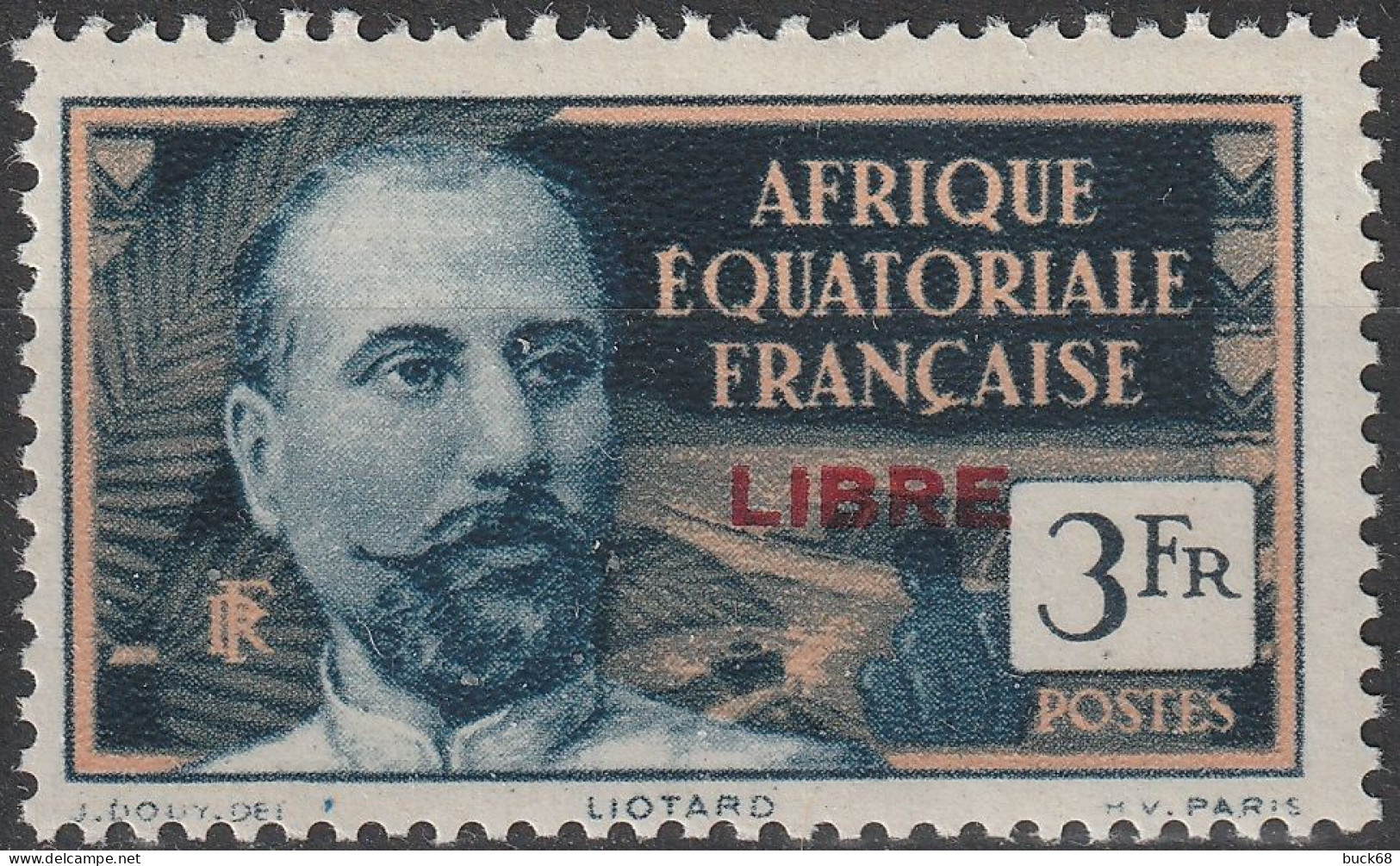 AEF 135 ** MNH Explorateur Louis LIOTARD + Surcharge Rouge FRANCE LIBRE Afrique Equatoriale Française A.E.F. 1940 (1) - Neufs