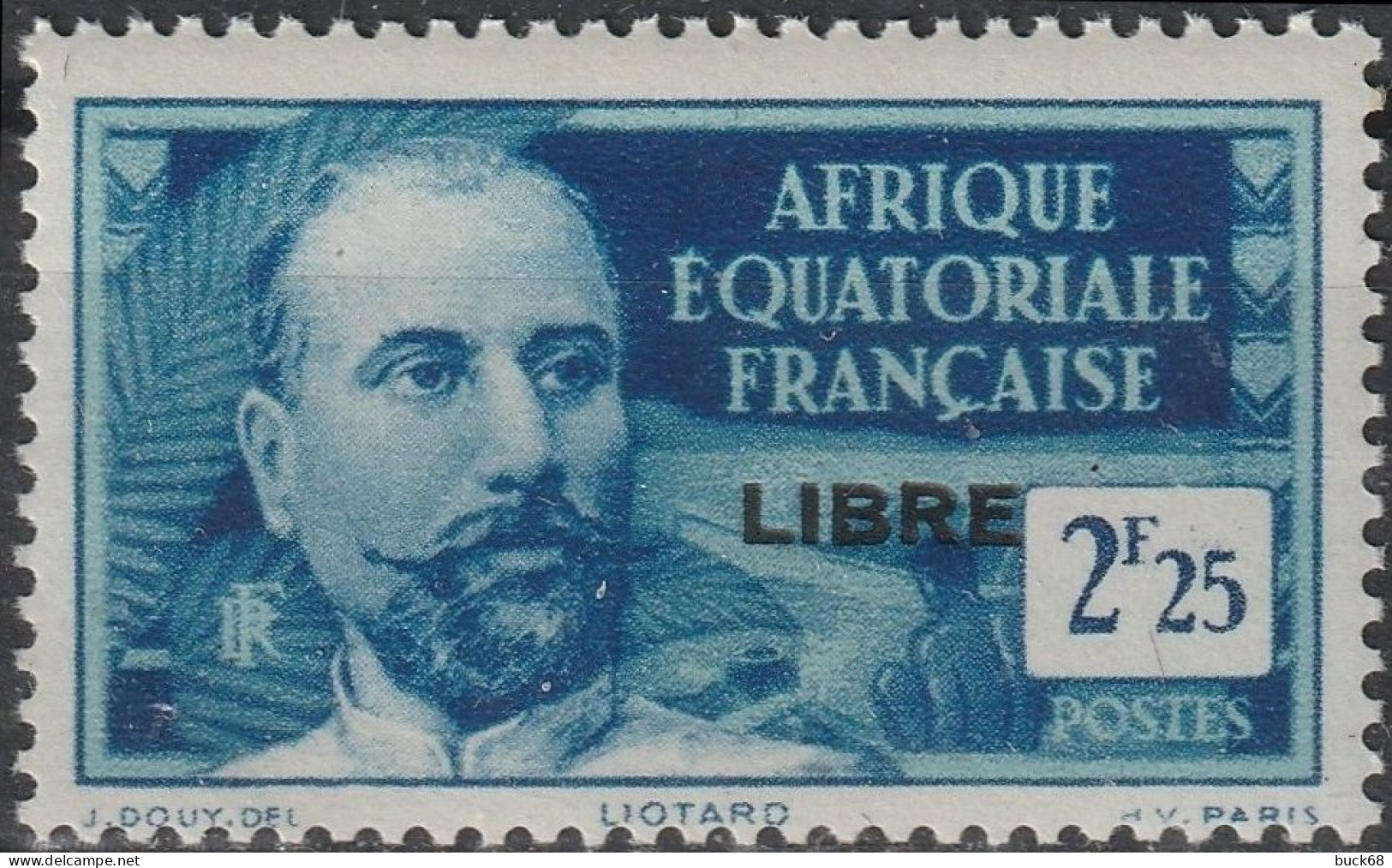 AEF 122 ** MNH Explorateur Louis LIOTARD + Surcharge FRANCE LIBRE Afrique Equatoriale Française A.E.F. 1940 - Neufs