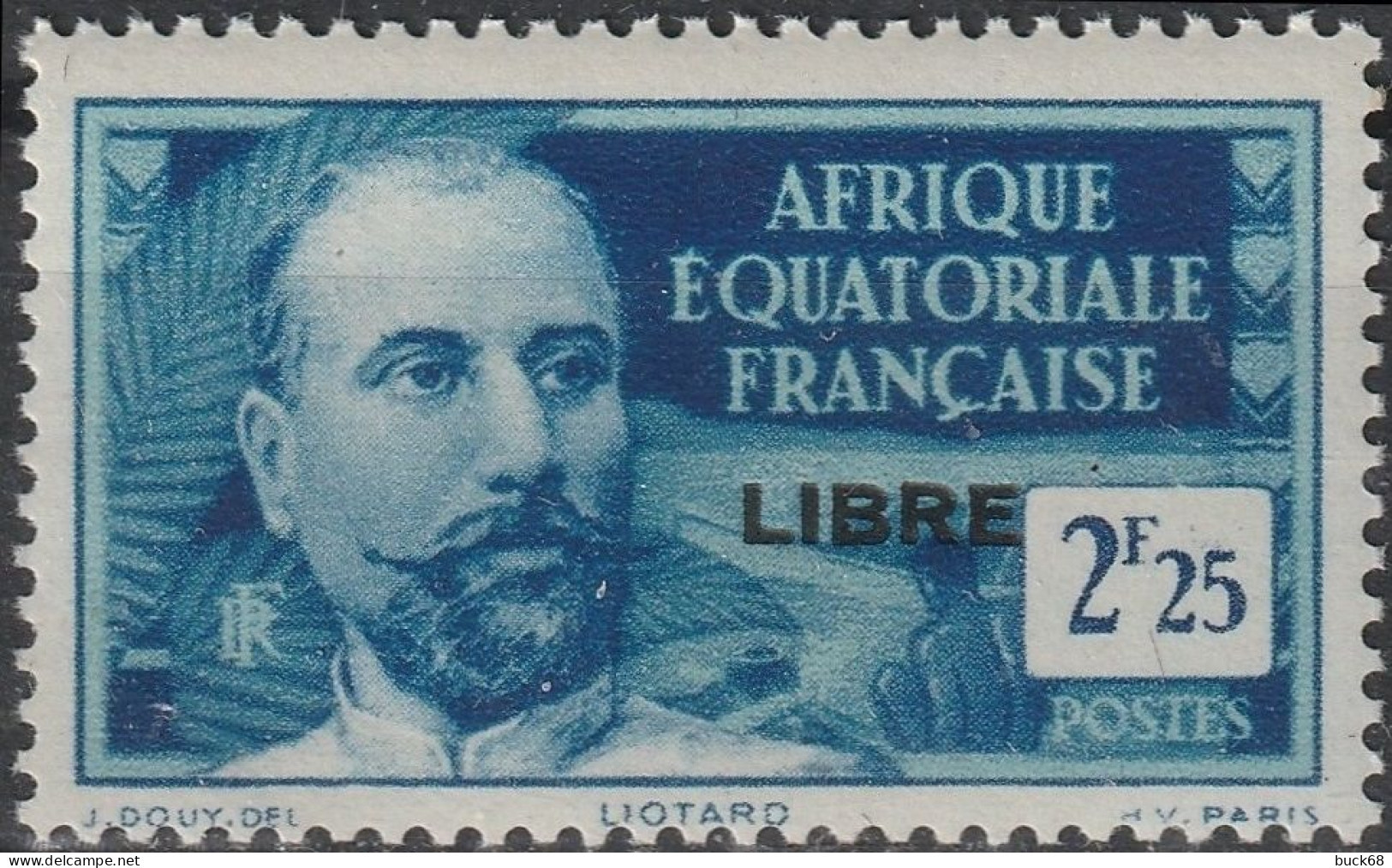 AEF 122 ** MNH Explorateur Louis LIOTARD + Surcharge FRANCE LIBRE Afrique Equatoriale Française A.E.F. 1940 - Nuevos