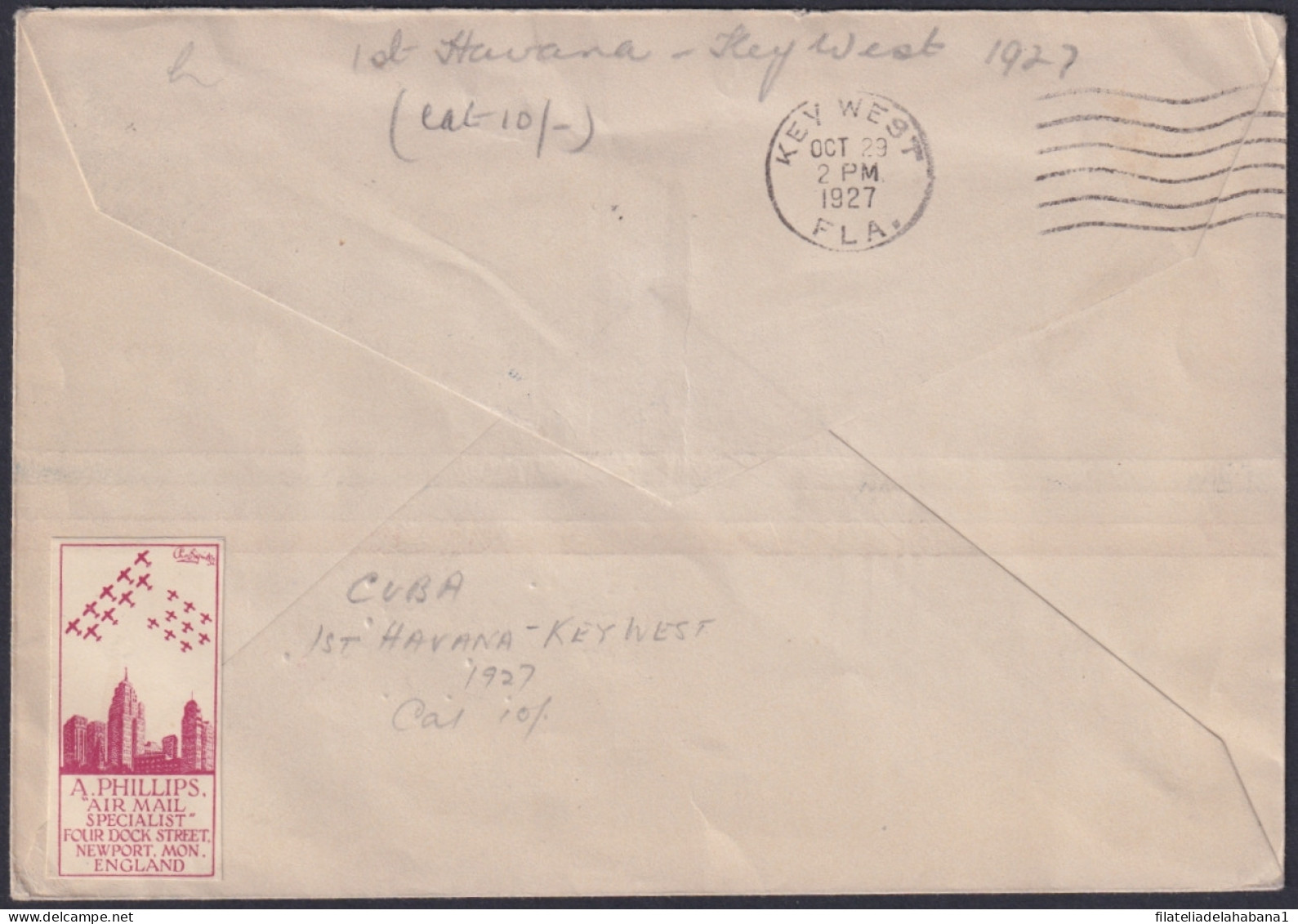 1927-PV-75 CUBA PEPUBLICA 1927 FIRST FLIGHT HAVANA – MIAMI.  - Poste Aérienne
