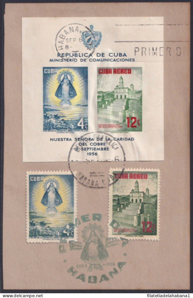 1956-FDC-164 CUBA REPUBLICA 1956 FDC CARIDAD DEL COBRE GREEN CANCEL CARD.  - FDC