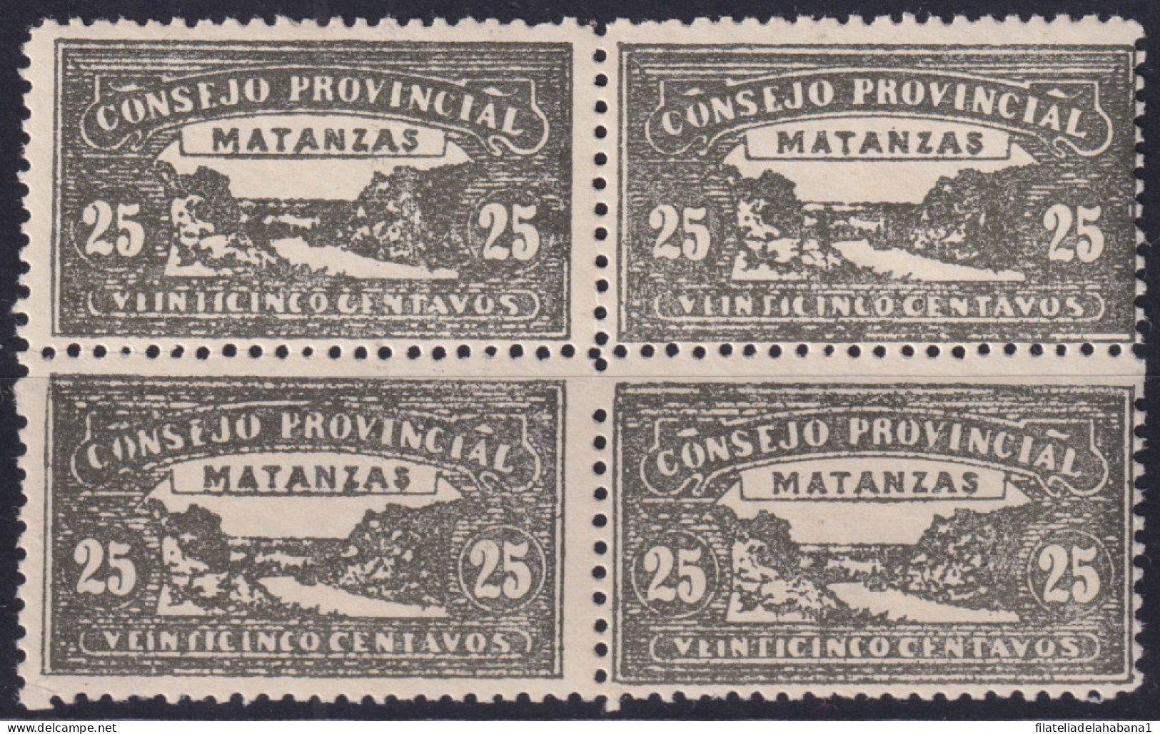 REP-542 CUBA MNH LOCAL MATANZAS REVENUE 25c BLOCK 4.  - Timbres-taxe