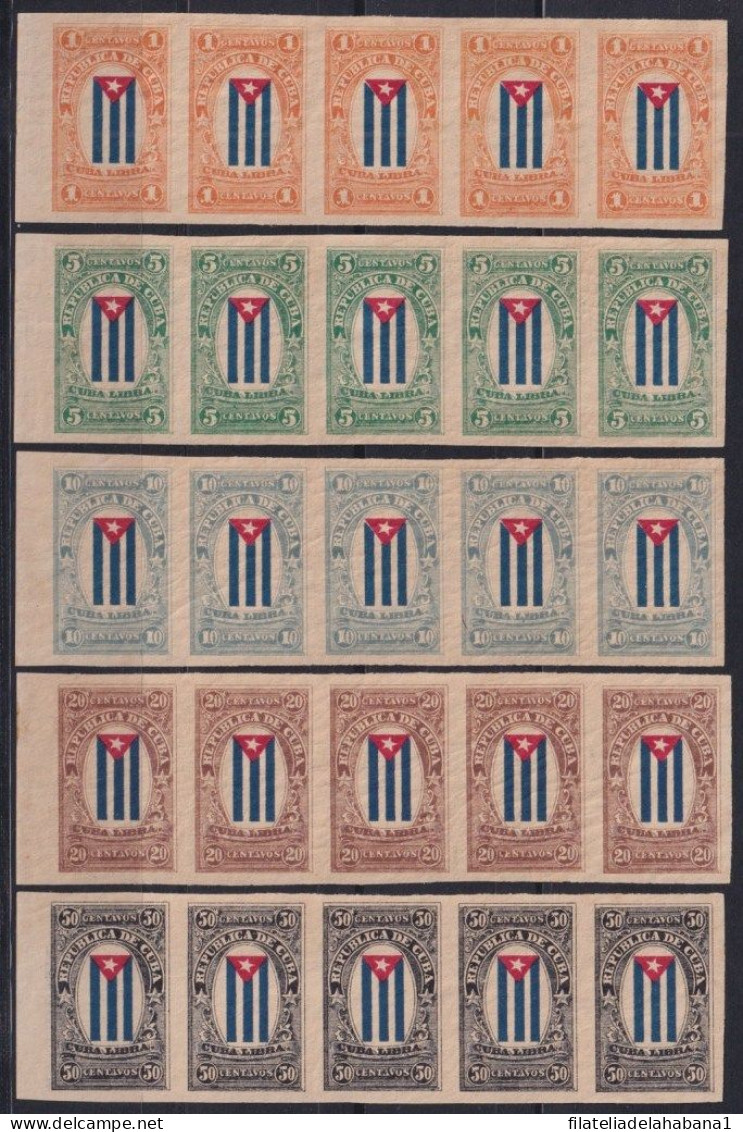 VI-565 CUBA INDEPENDENCE WAR “CUBA LIBRA” 1896 TRYP OF 5 ORIGINAL GUM - Prephilately