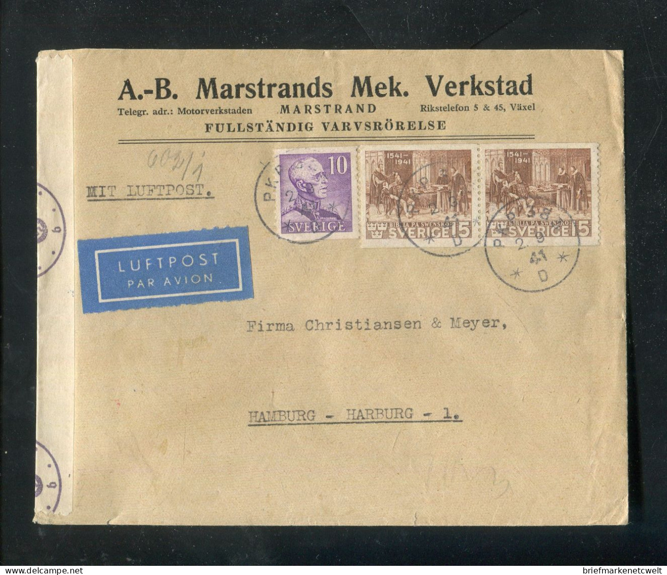 "SCHWEDEN" 1941, Lupo-Brief Mit Rueckseits Deutscher "ZENSUR" Nach Deutschland (B1078) - Storia Postale