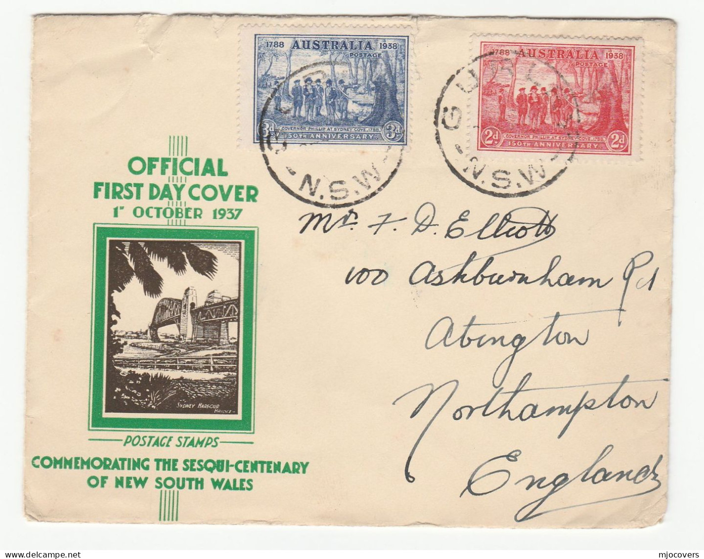 1938 Gurley AUSTRALIA  FDC NSW Sesqui Centennial Stamps To GB  Cover - Cartas & Documentos