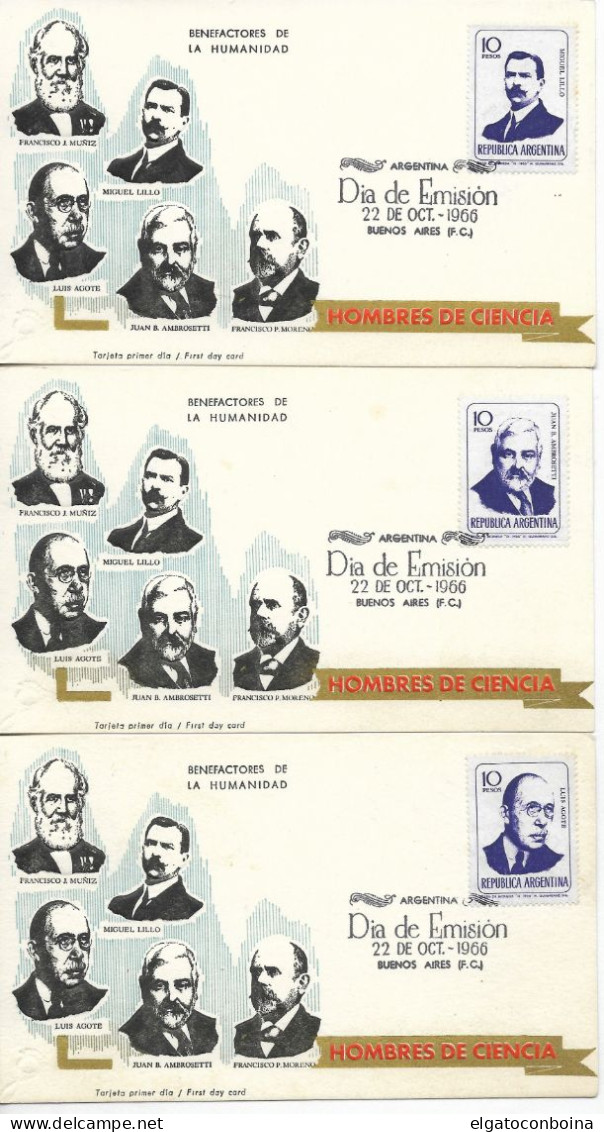 ARGENTINA 1966 MEN OF SCIENCE COMPLETE SET ON 5 FIRST DAY CARDS FDC - Lettres & Documents