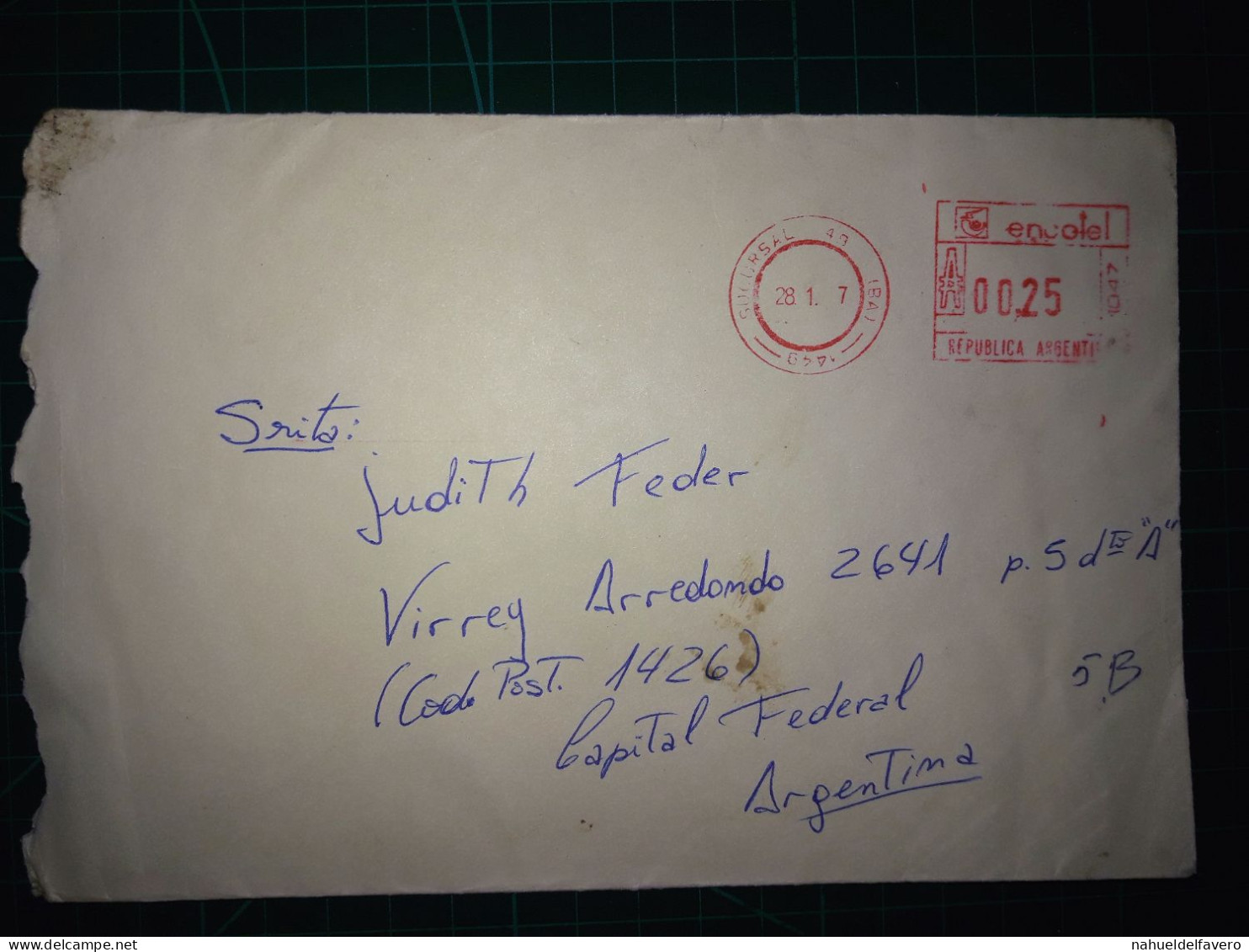 ARGENTINE; Enveloppe Avec Affranchissement Mécanique Envoyée à Capital Federal. Année 1987. - Used Stamps